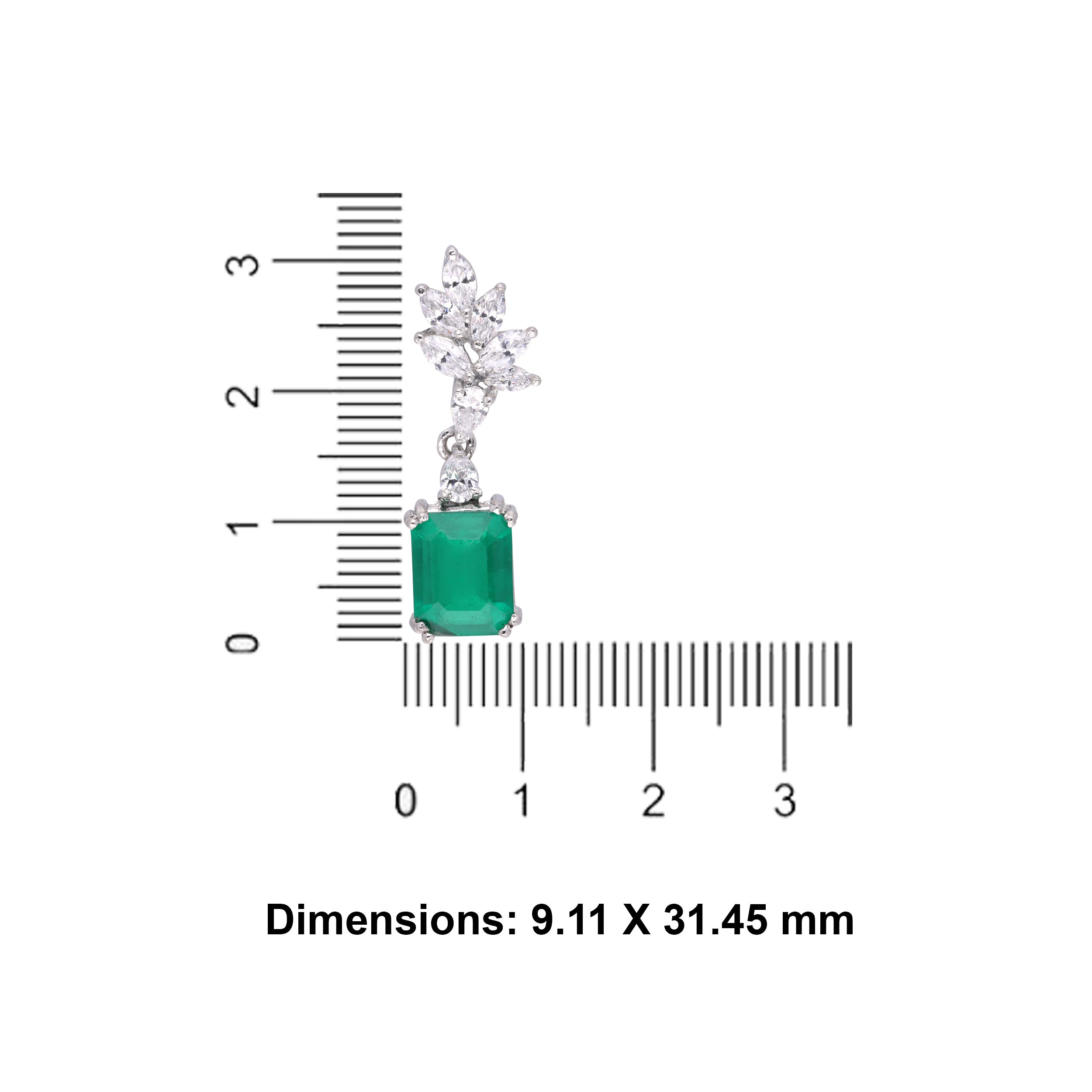 Regal Grace: Emerald-Cut Green Gemstone & Marquise Diamond-Inspired Drop Earrings | SKU : 0003534847, 0021326578, 0021326585
