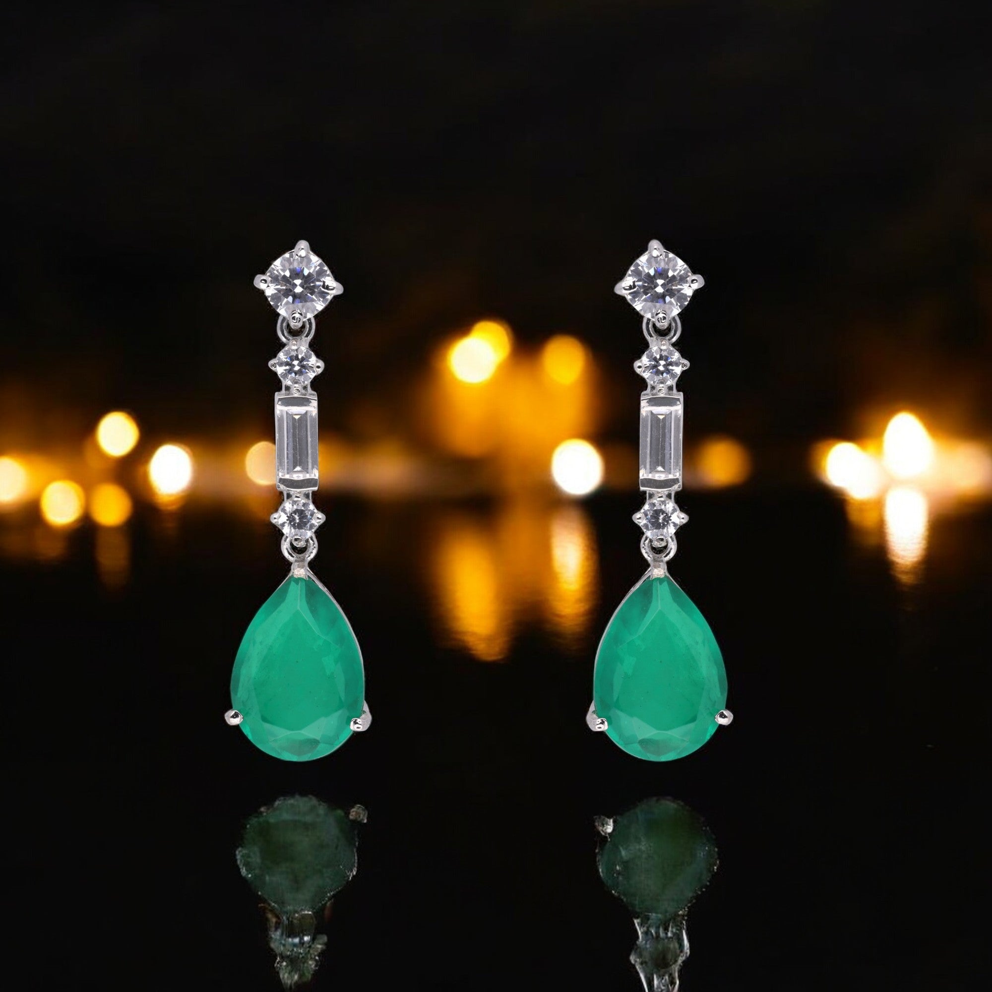 Elegant 925 Sterling Silver Emerald Drop Earrings | SKU : 0003534908, 0021326684, 0021326691