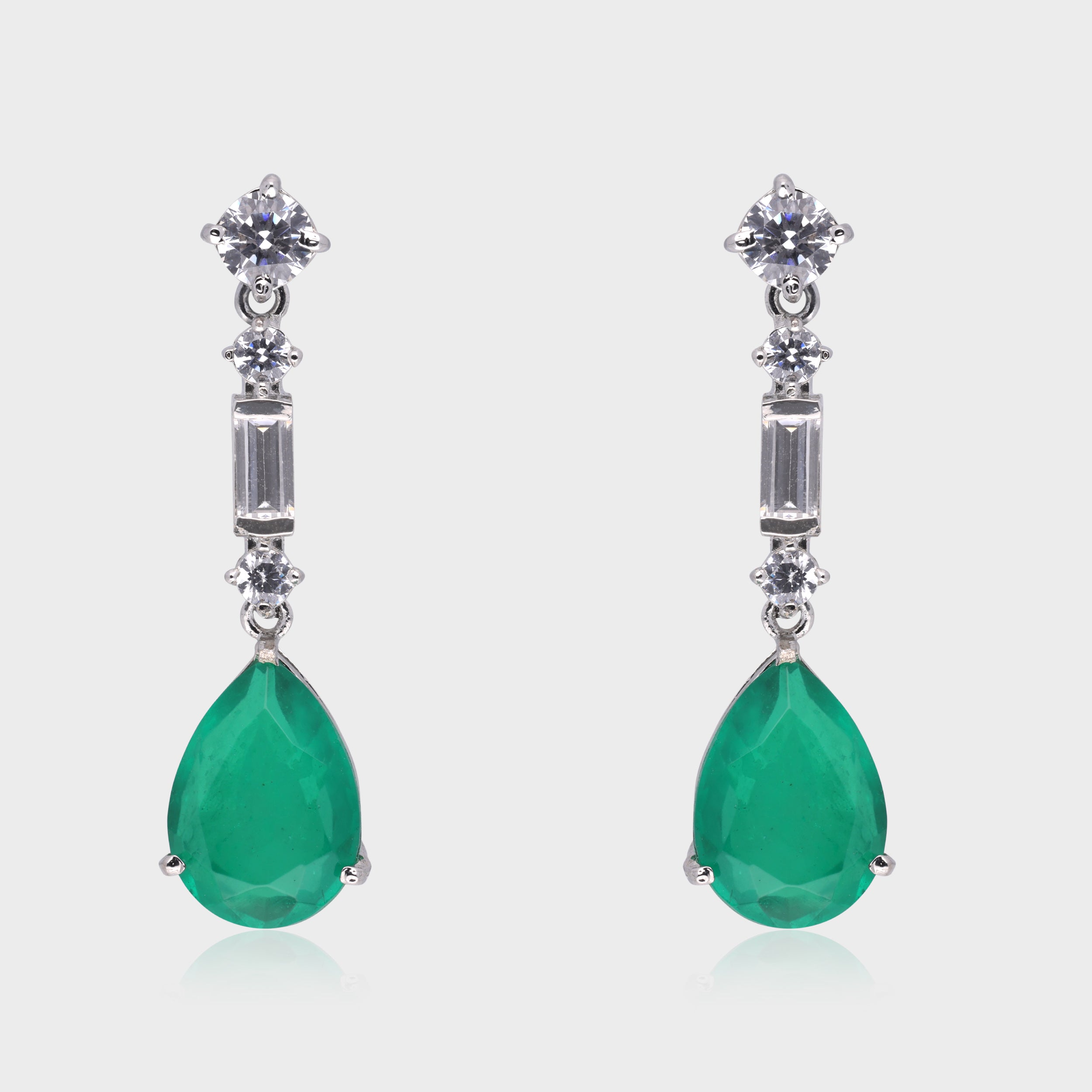 Elegant 925 Sterling Silver Emerald Drop Earrings | SKU : 0003534908, 0021326684, 0021326691