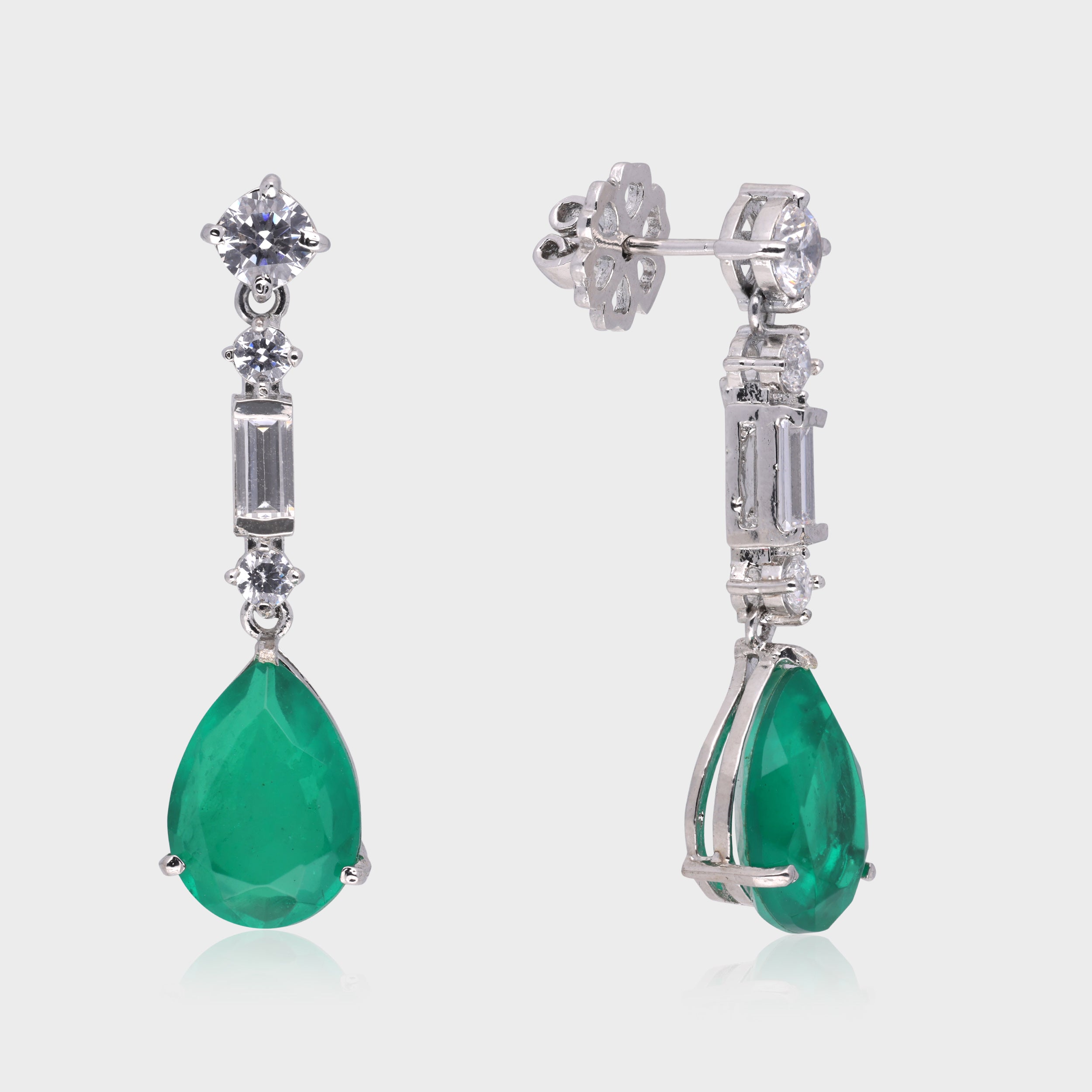 Elegant 925 Sterling Silver Emerald Drop Earrings | SKU : 0003534908, 0021326684, 0021326691