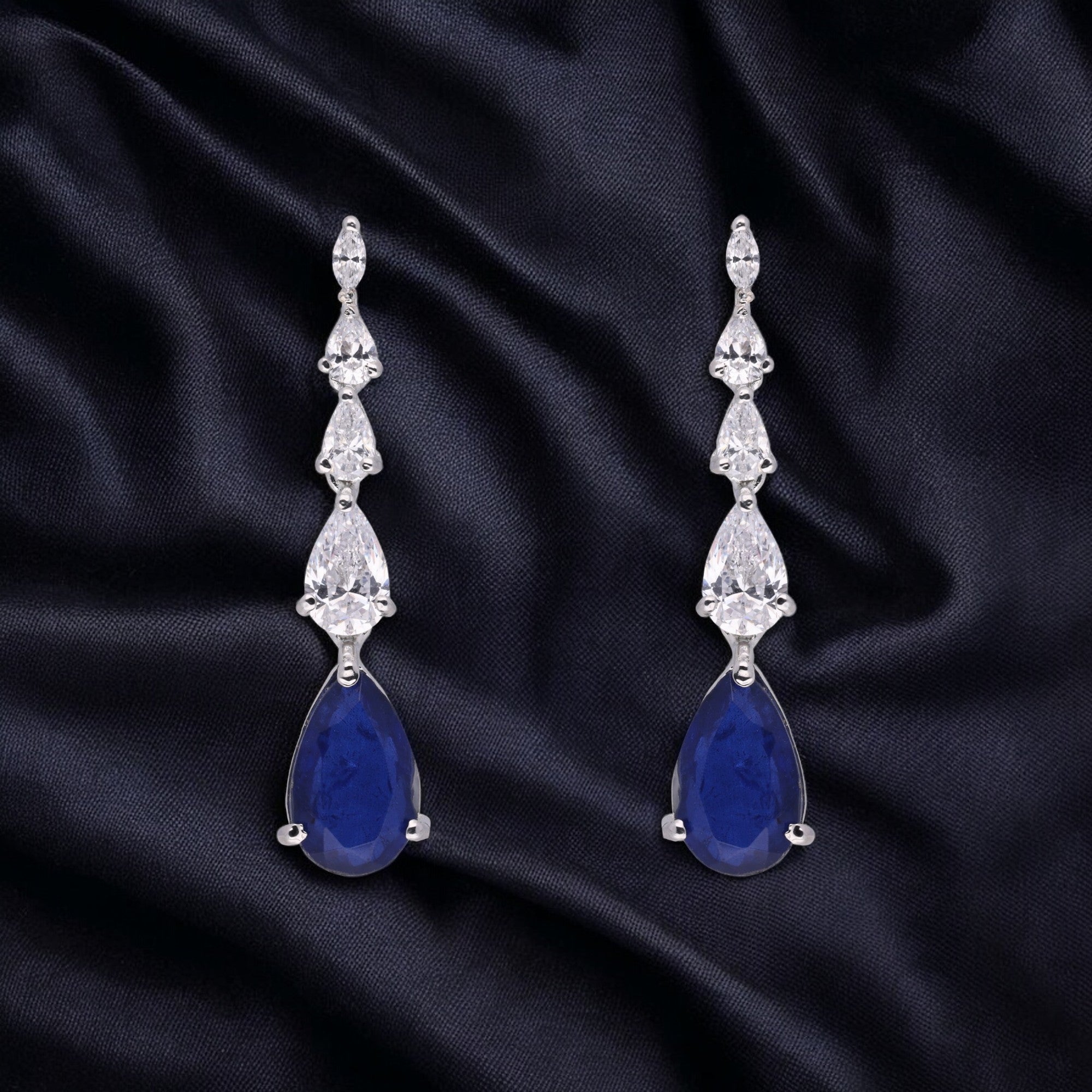 Elegant 925 Sterling Silver Blue Drop Earrings| SKU : 0003534922, 0021326721