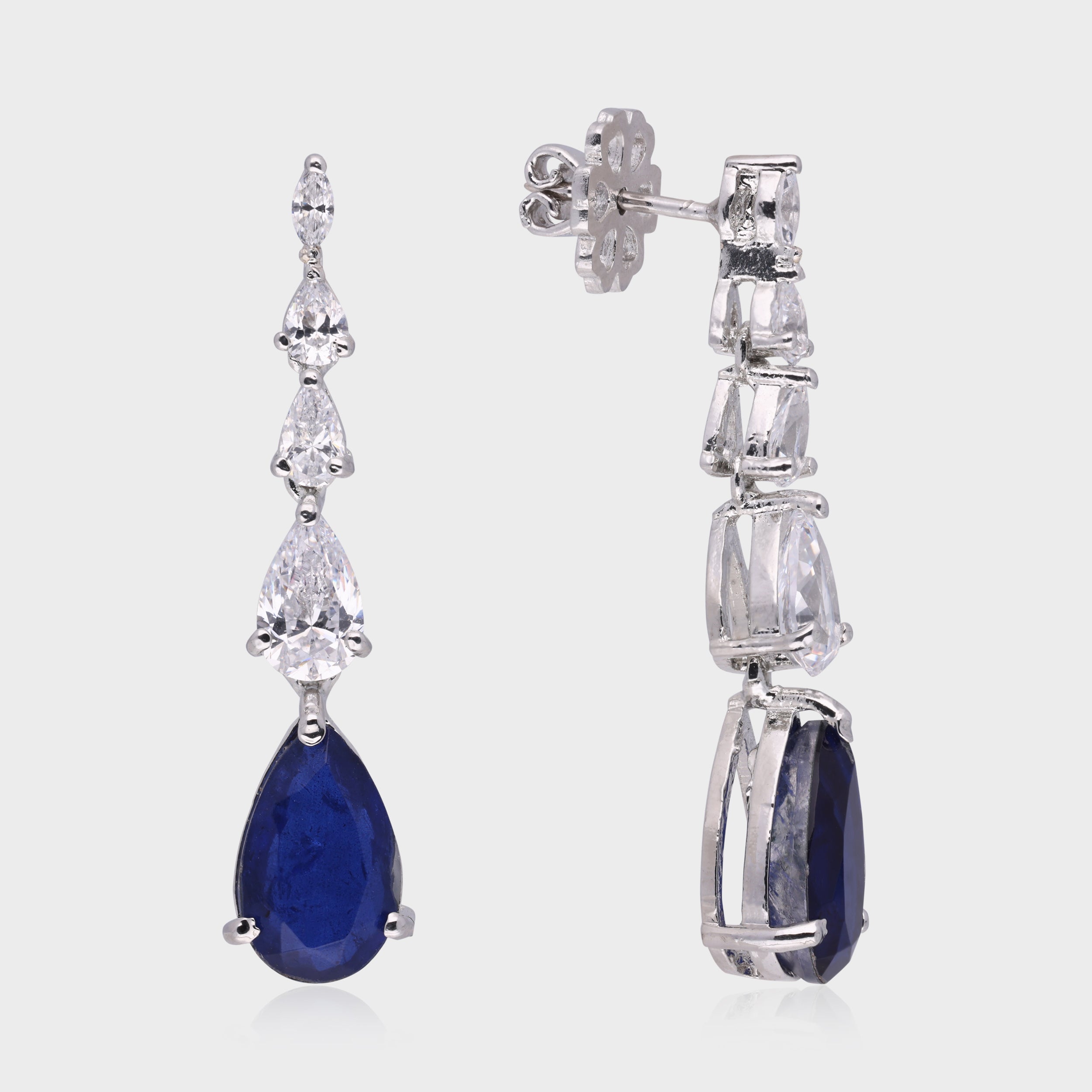 Elegant 925 Sterling Silver Blue Drop Earrings| SKU : 0003534922, 0021326721