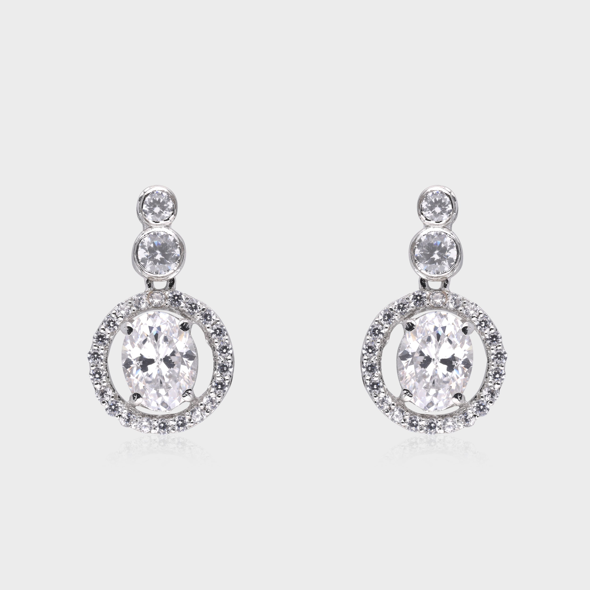 925 Sterling Silver Halo Drop Earrings | SKU : 0003534953, 0021326783, 0021326790