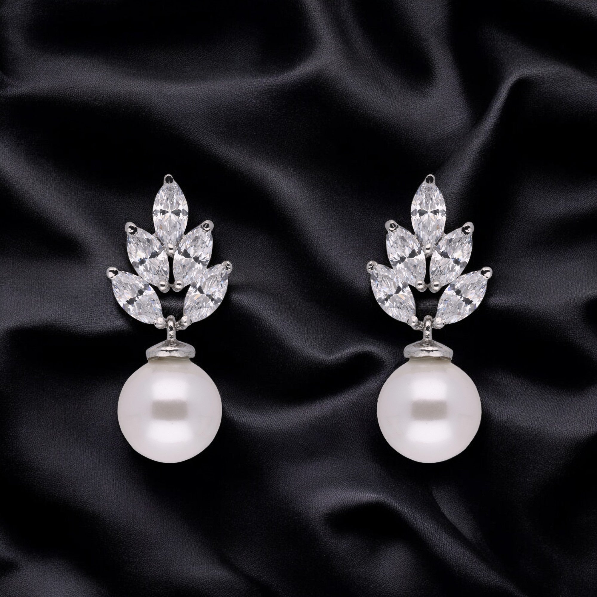 Eternal Grace: Marquise White Gemstone & Pearl Drop Earrings in Sterling Silver | SKU : 0003534977, 0021326820, 0021326837