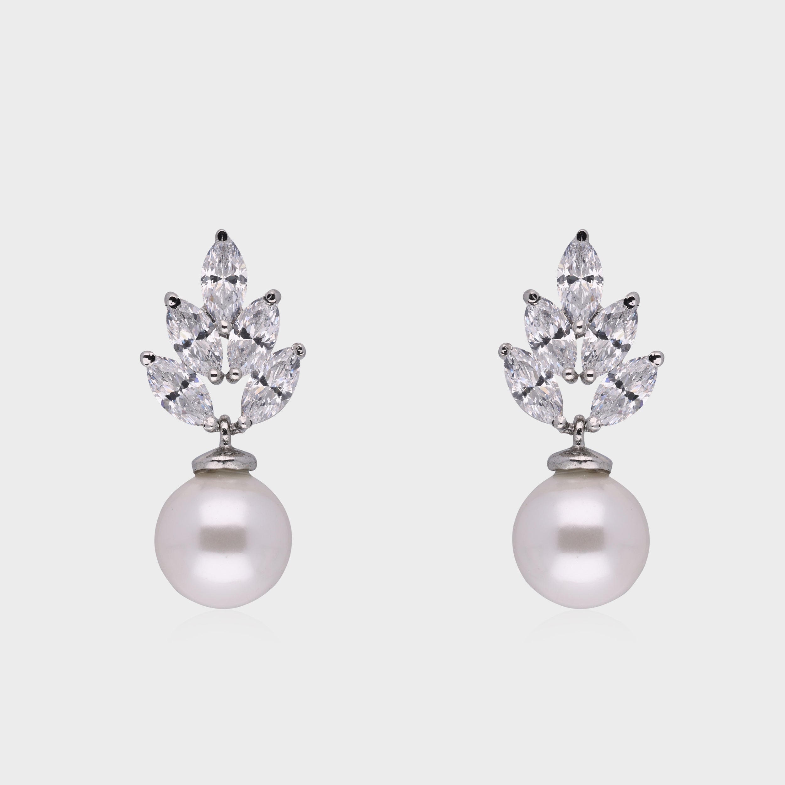 Eternal Grace: Marquise White Gemstone & Pearl Drop Earrings in Sterling Silver | SKU : 0003534977, 0021326820, 0021326837