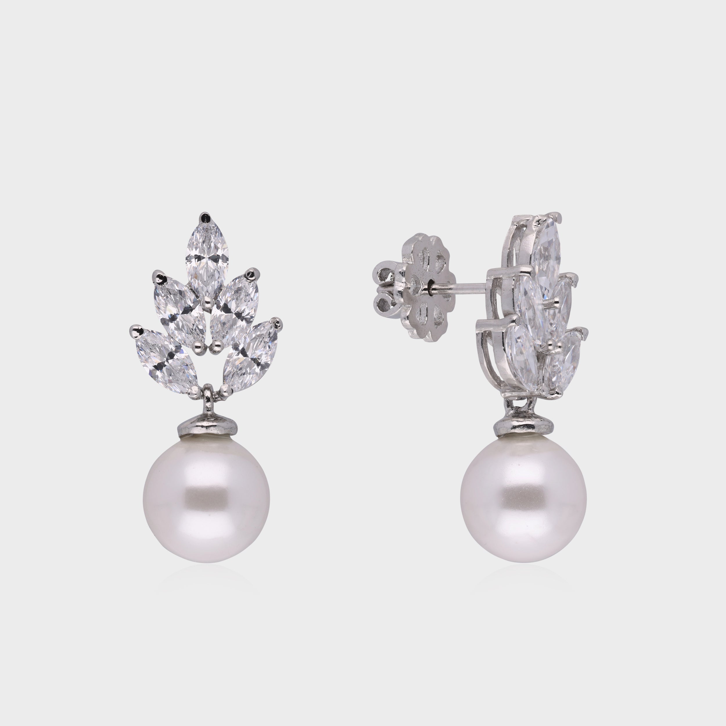 Eternal Grace: Marquise White Gemstone & Pearl Drop Earrings in Sterling Silver | SKU : 0003534977, 0021326820, 0021326837