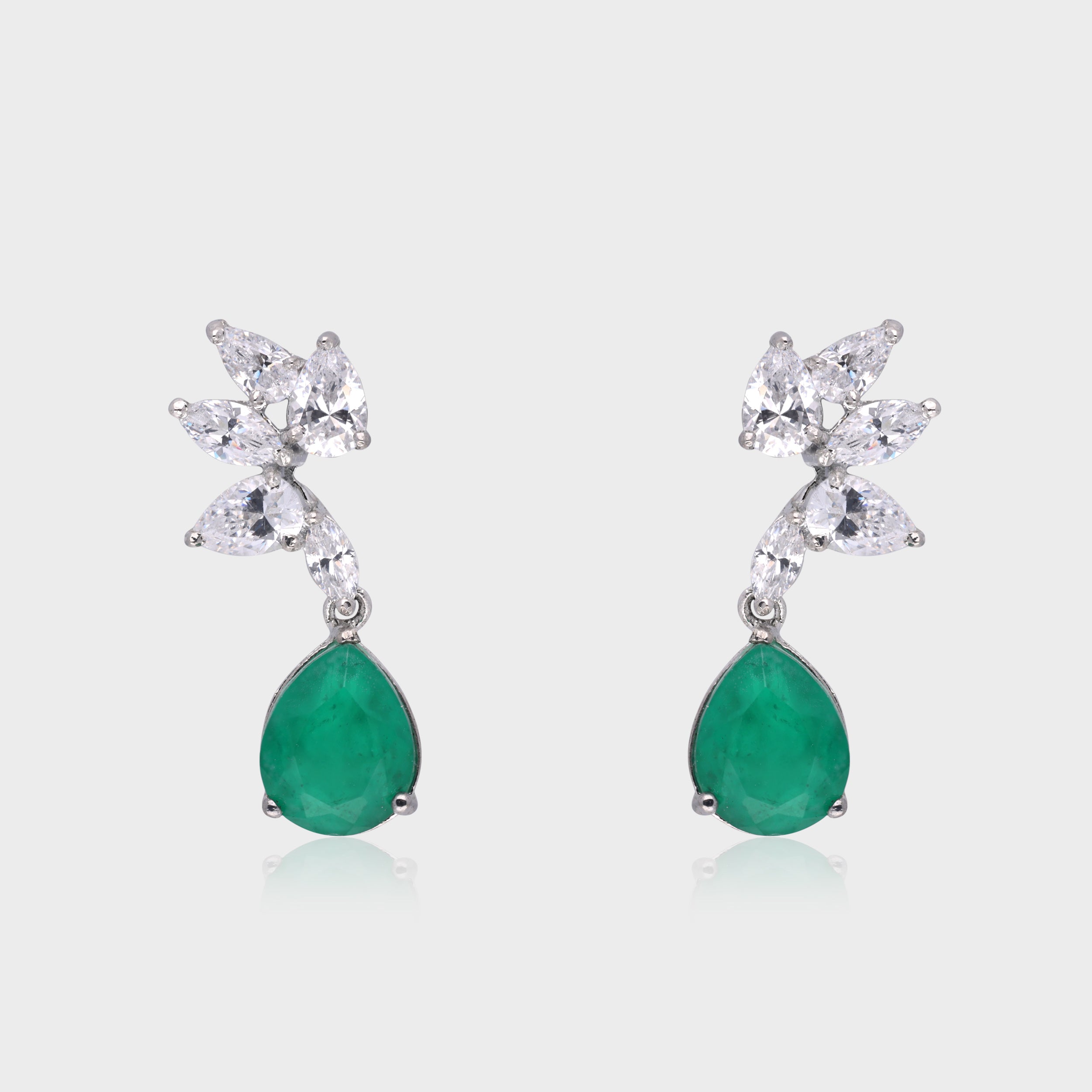 Emerald Elegance: Pear-Cut Green Gemstone & Marquise White Stone Drop Earrings | SKU : 0003535042, 0021326974, 0021326981