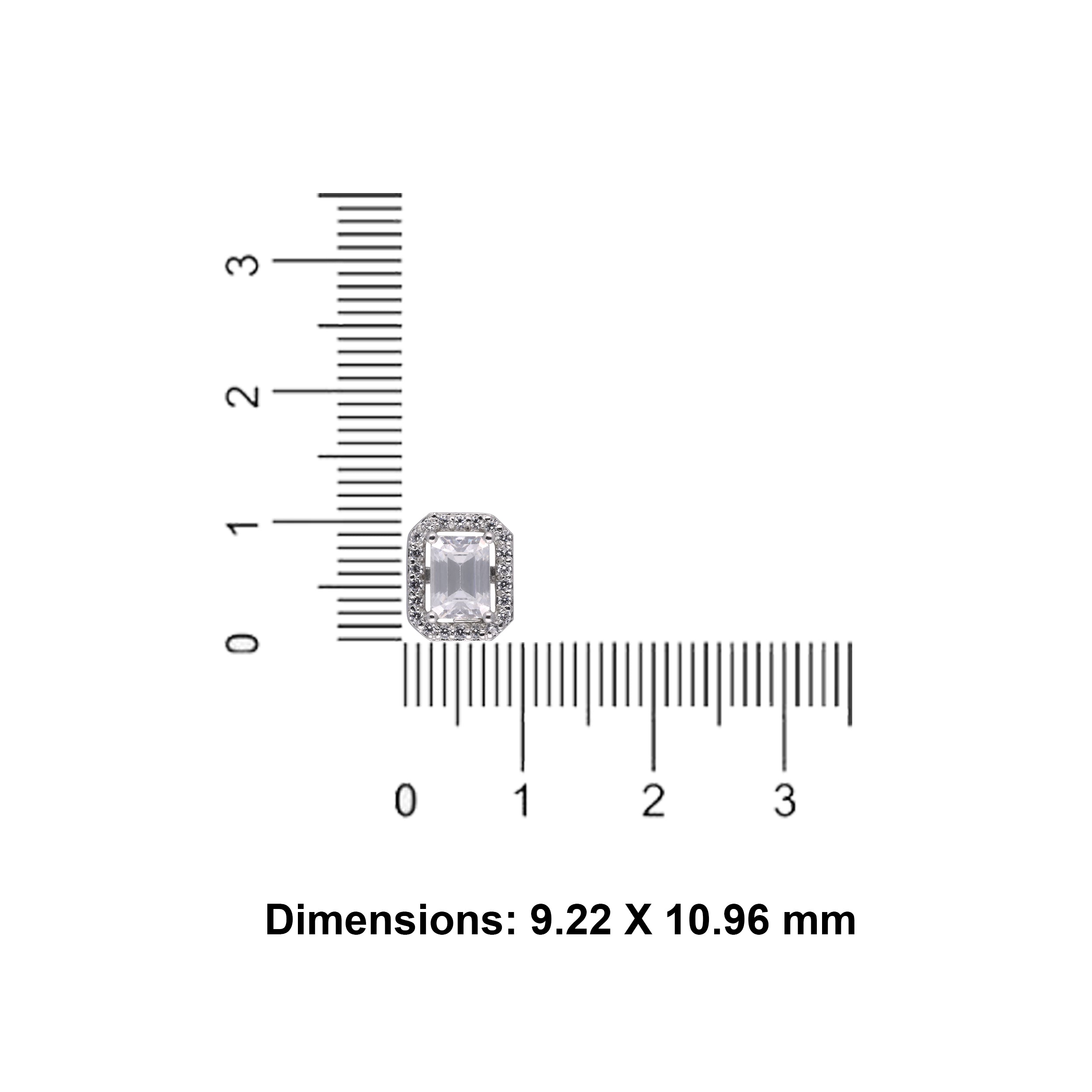 Regal Brilliance: Emerald-Cut White Gemstone Halo Stud Earrings in Sterling Silver | SKU : 0003535127, 0021327148, 0021327155