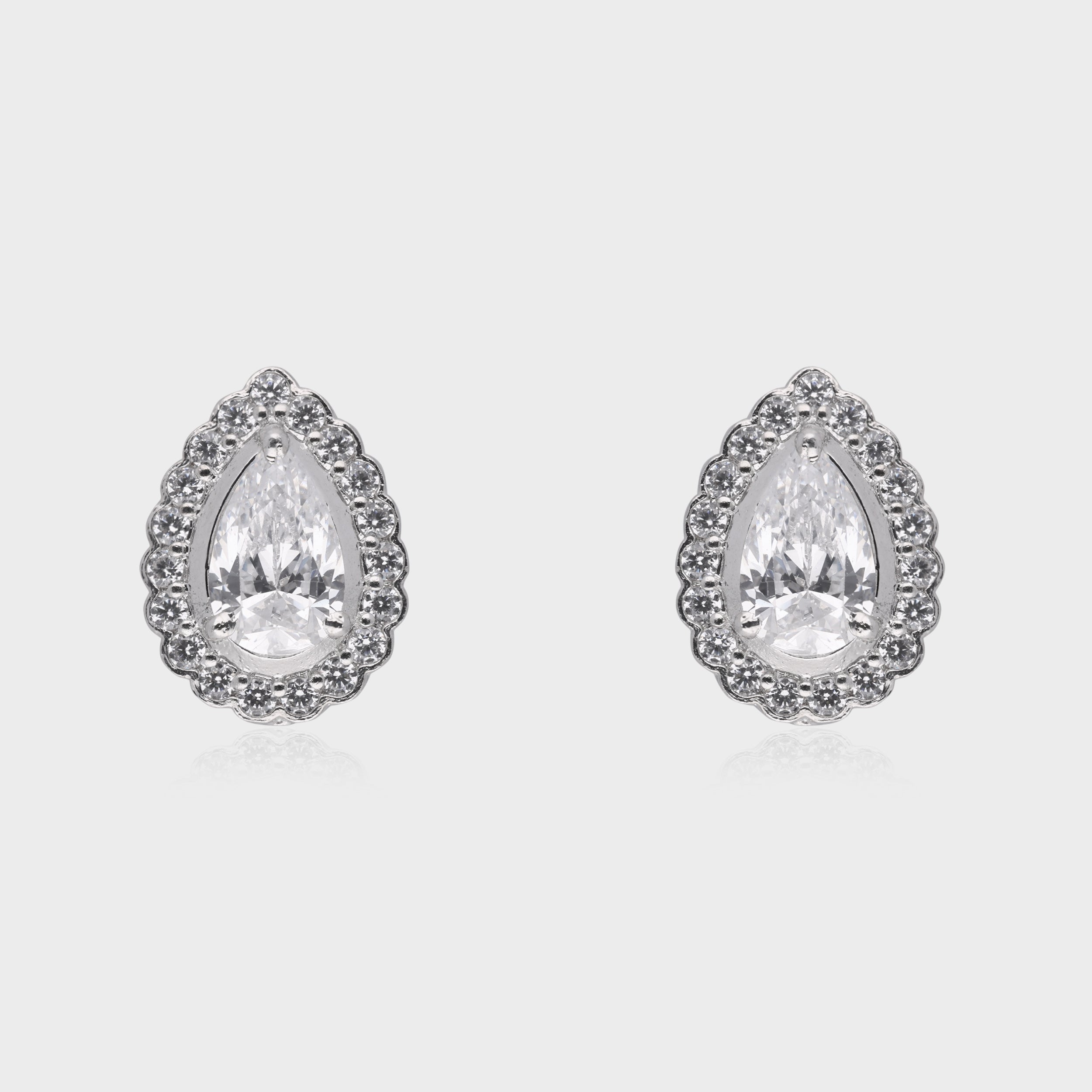 Timeless Pear-Cut Halo Stud Earrings – Elegant & Radiant | SKU : 0003535172, 0021327247, 0021327254