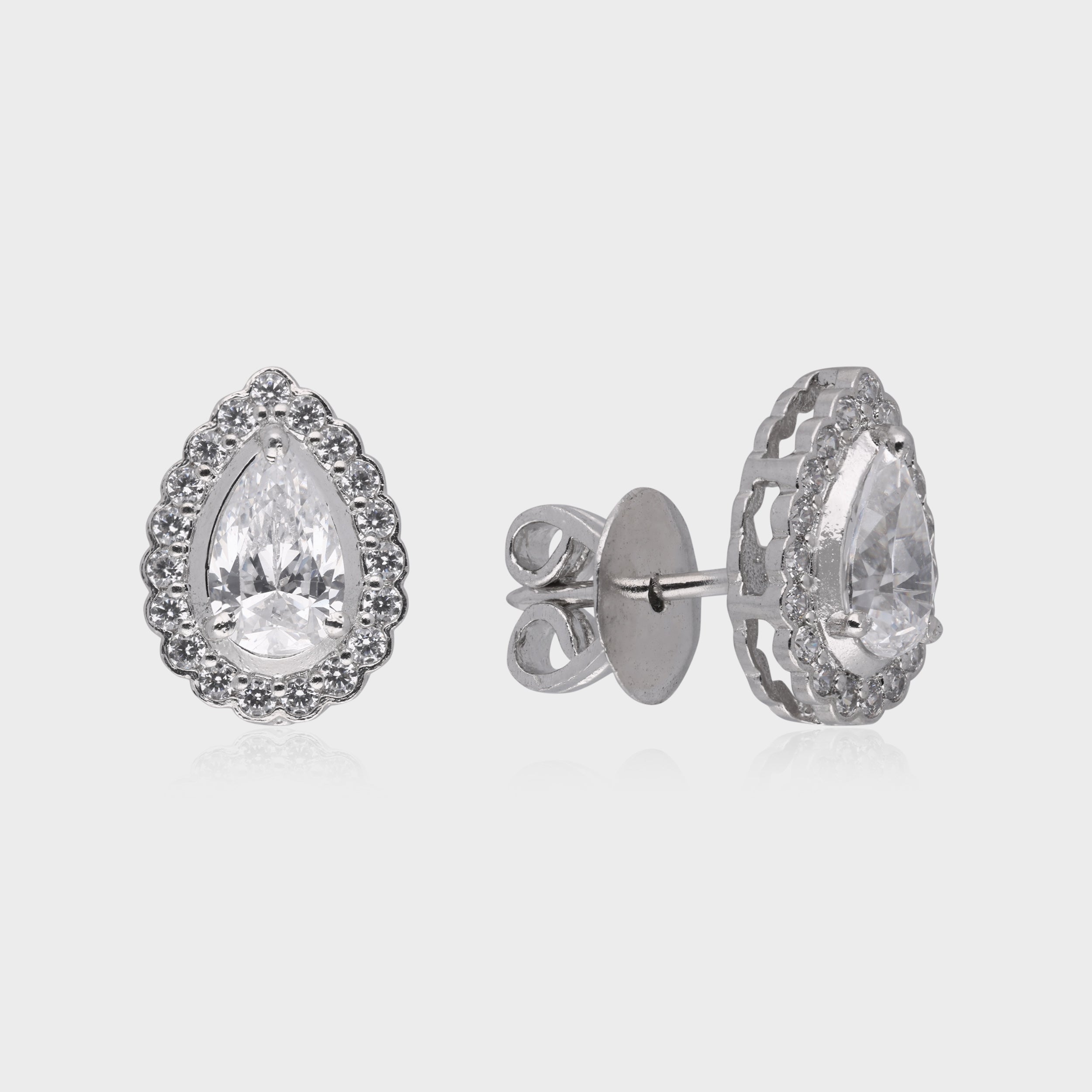 Timeless Pear-Cut Halo Stud Earrings – Elegant & Radiant | SKU : 0003535172, 0021327247, 0021327254