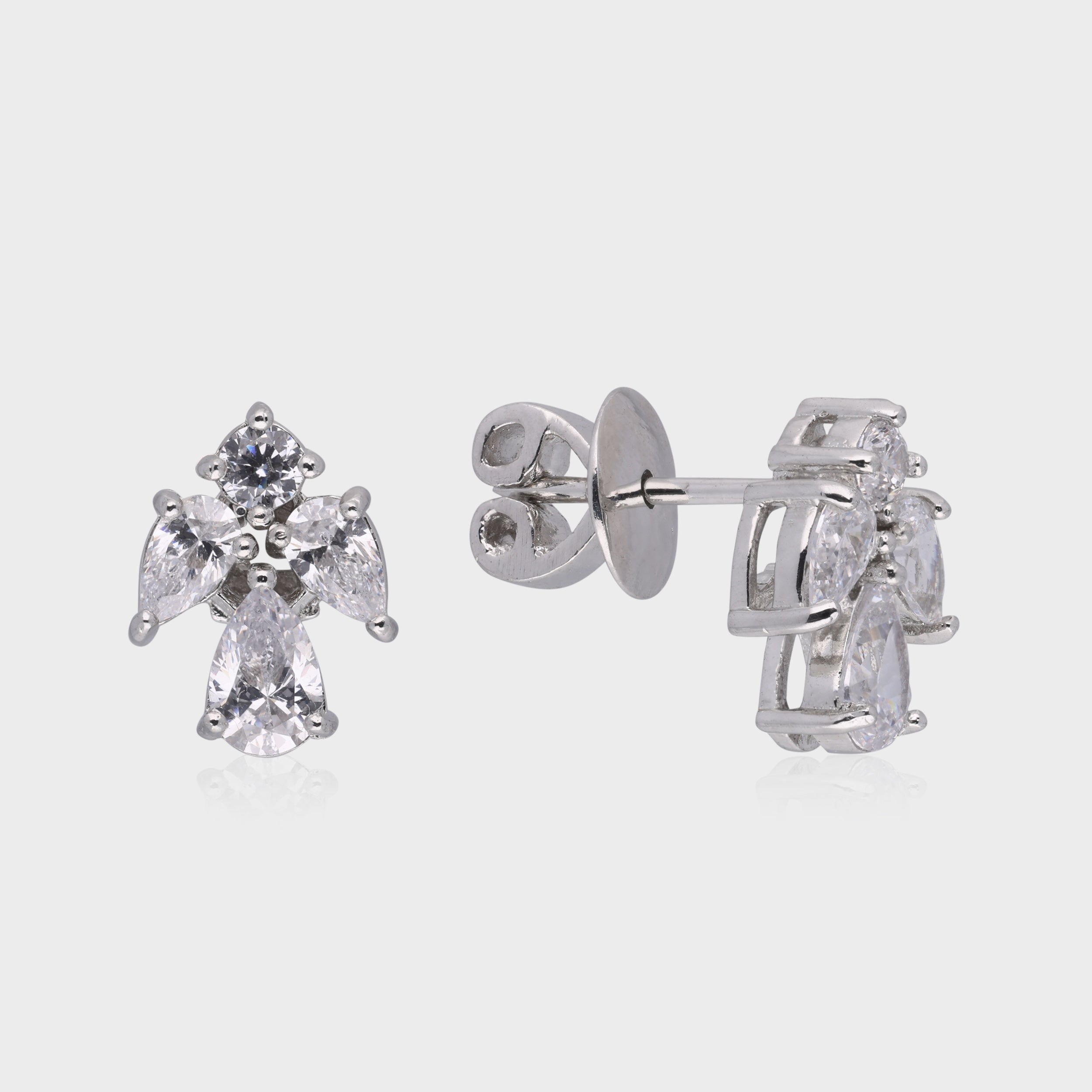 Exquisite Clustered Pear-Cut Cubic Zirconia Silver Stud Earrings | SKU : 0003535189, 0021327261, 0021327278