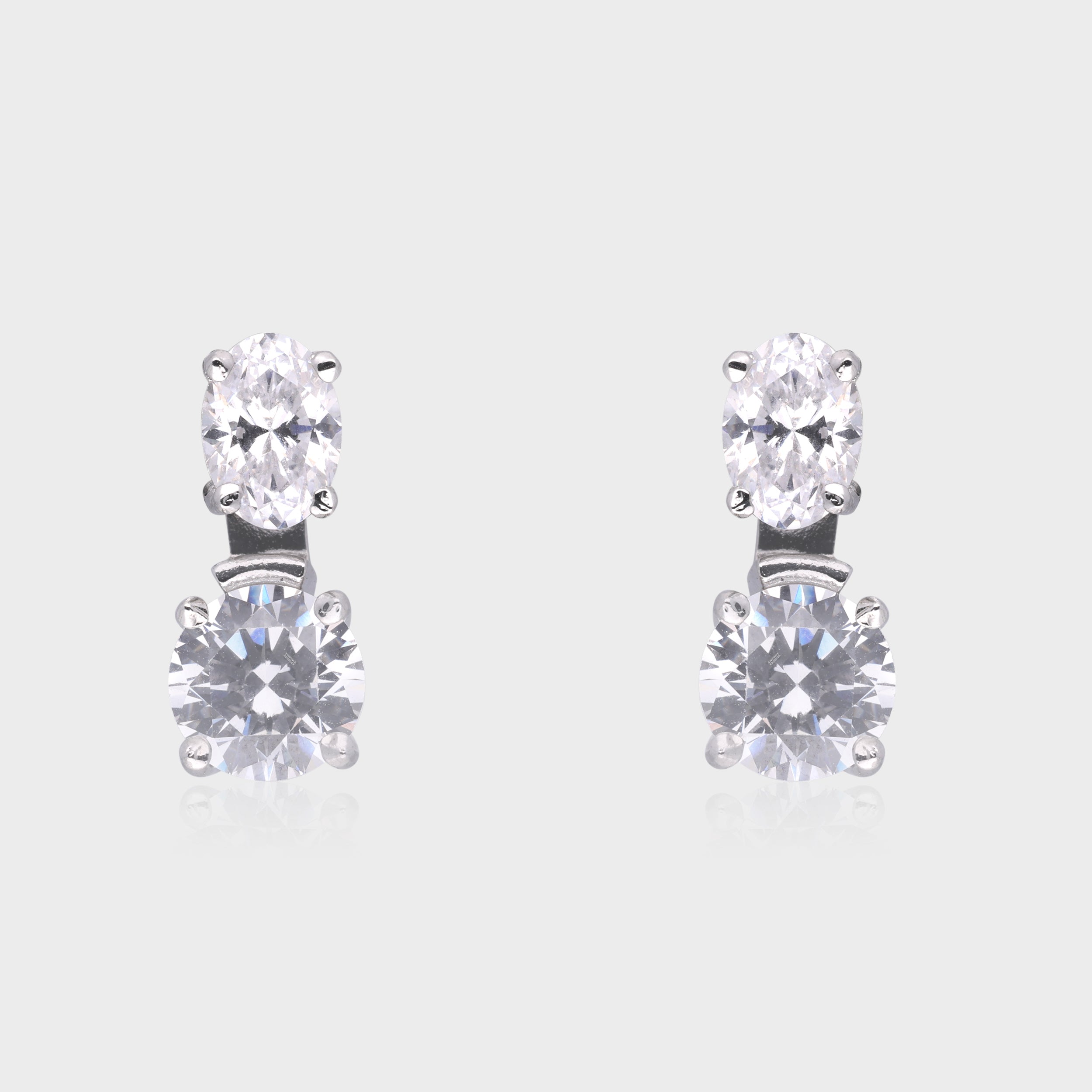 Classic Two-Stone Oval & Round Cubic Zirconia Silver Stud Earrings| SKU : 0003535196, 0021327285, 0021327292