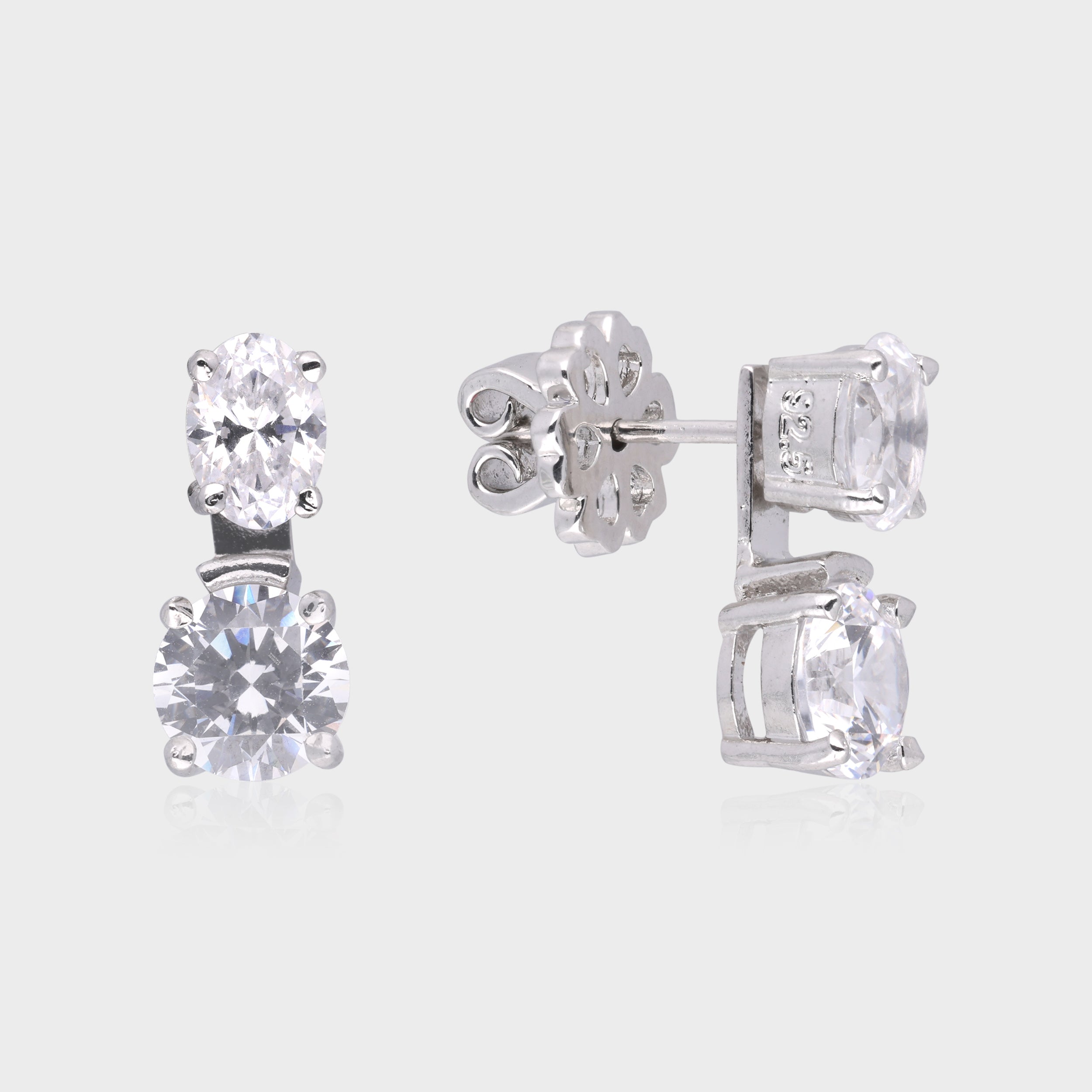 Classic Two-Stone Oval & Round Cubic Zirconia Silver Stud Earrings| SKU : 0003535196, 0021327285, 0021327292