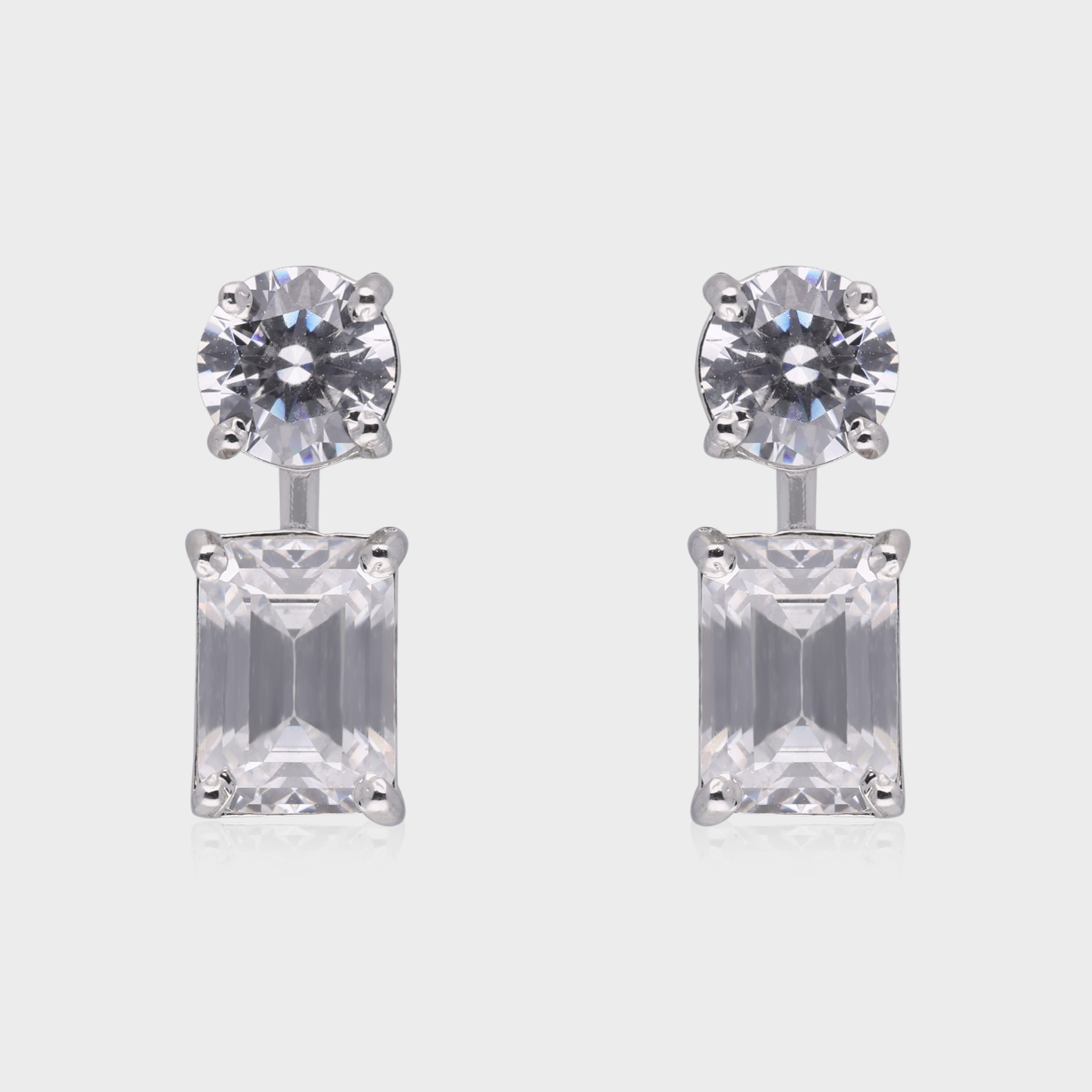 Classic Round & Emerald Cut Diamond Earrings in Silver | SKU : 0003535264, 0021327476, 0021327483