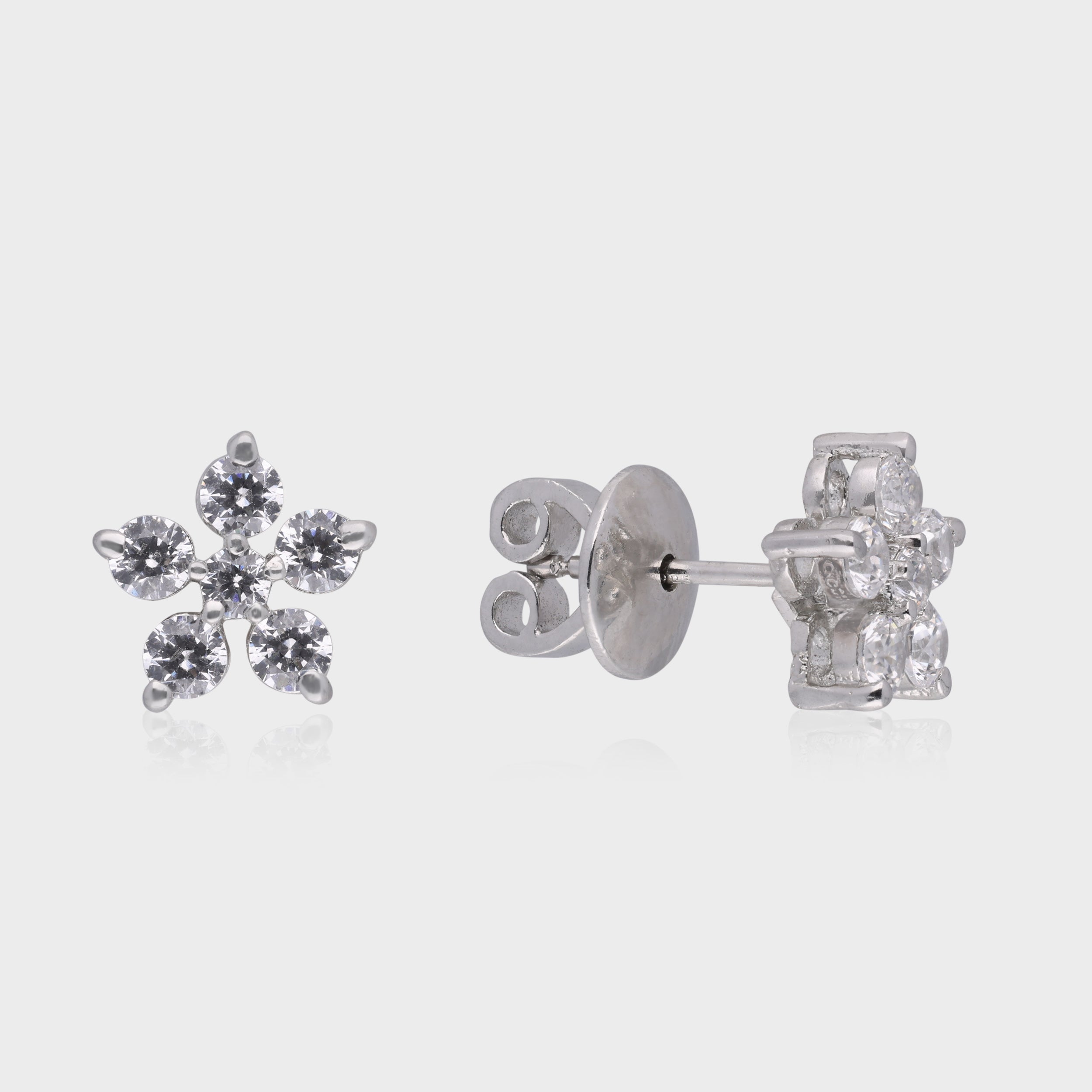 Dazzling Floral Diamond Stud Earrings in Silver| SKU : 0003535271, 0021327452, 0021327469