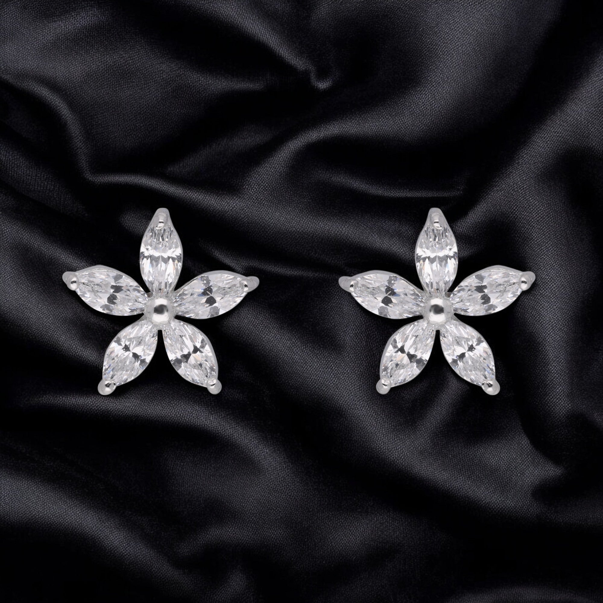 Starlit Bloom Marquise Stud Earrings – A Radiant Floral Elegance | SKU : 0003535295, 0021327490, 0021327506