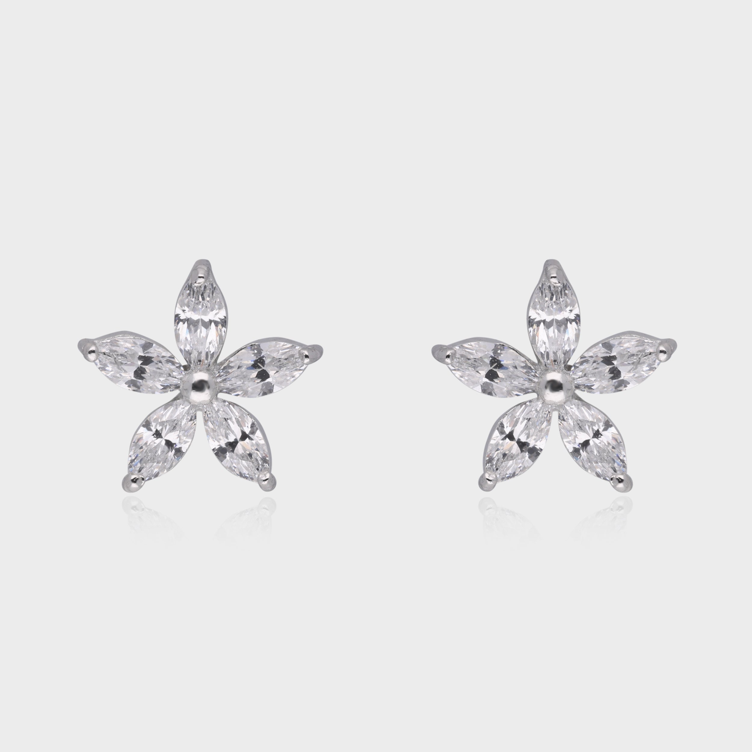 Starlit Bloom Marquise Stud Earrings – A Radiant Floral Elegance | SKU : 0003535295, 0021327490, 0021327506