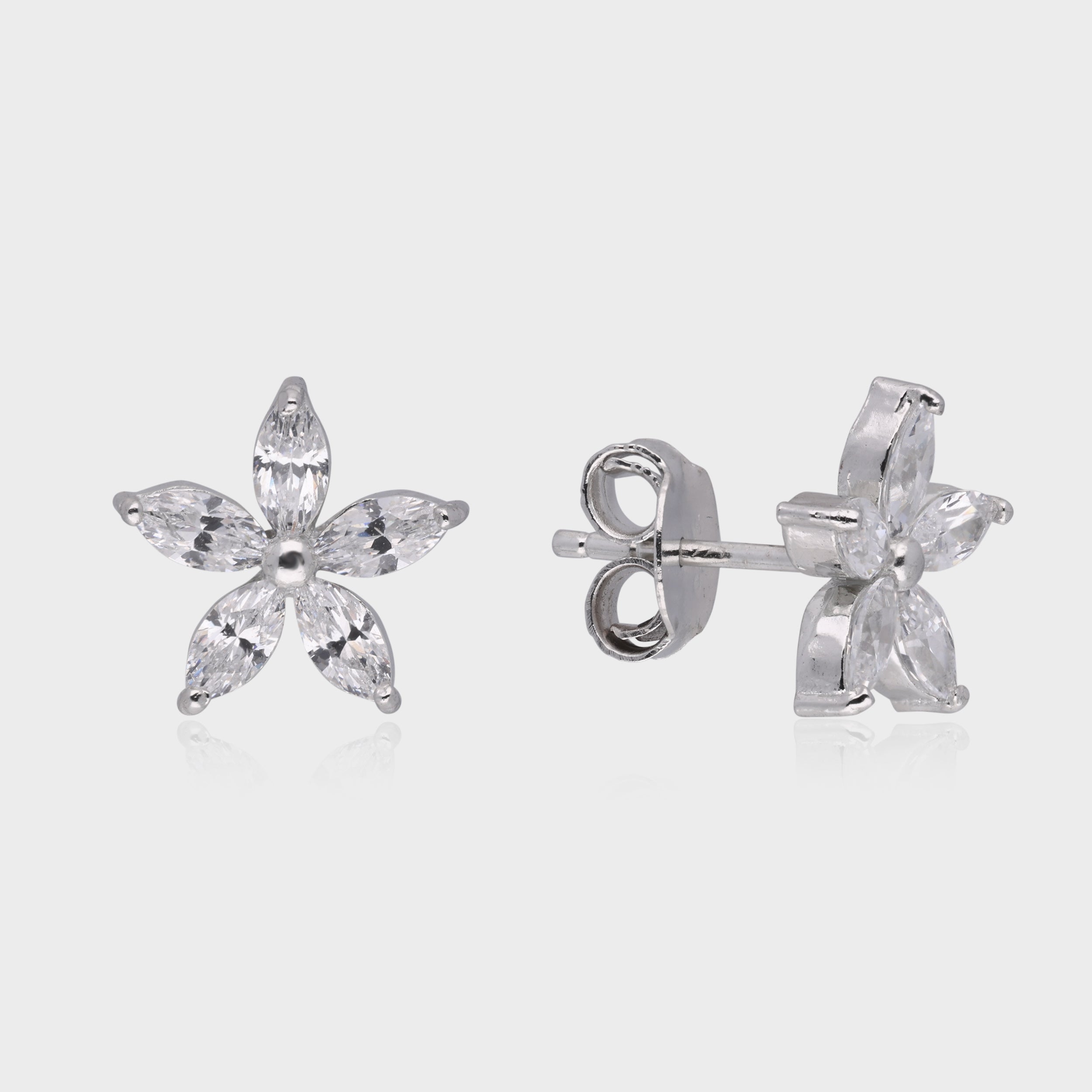 Starlit Bloom Marquise Stud Earrings – A Radiant Floral Elegance | SKU : 0003535295, 0021327490, 0021327506