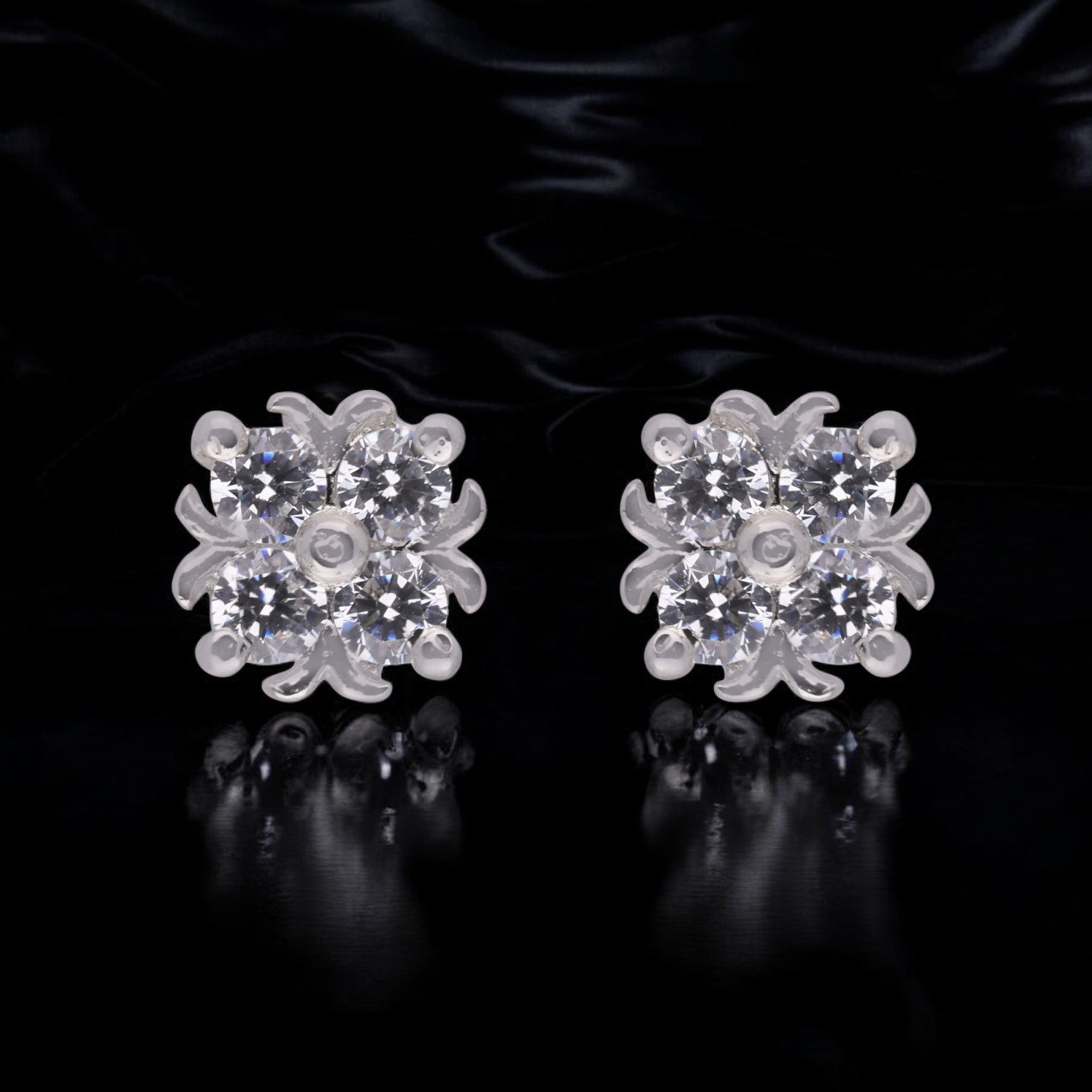 Regal Bloom Cluster Stud Earrings – A Symphony of Sparkle | SKU : 0003535349, 0021327599, 0021327605