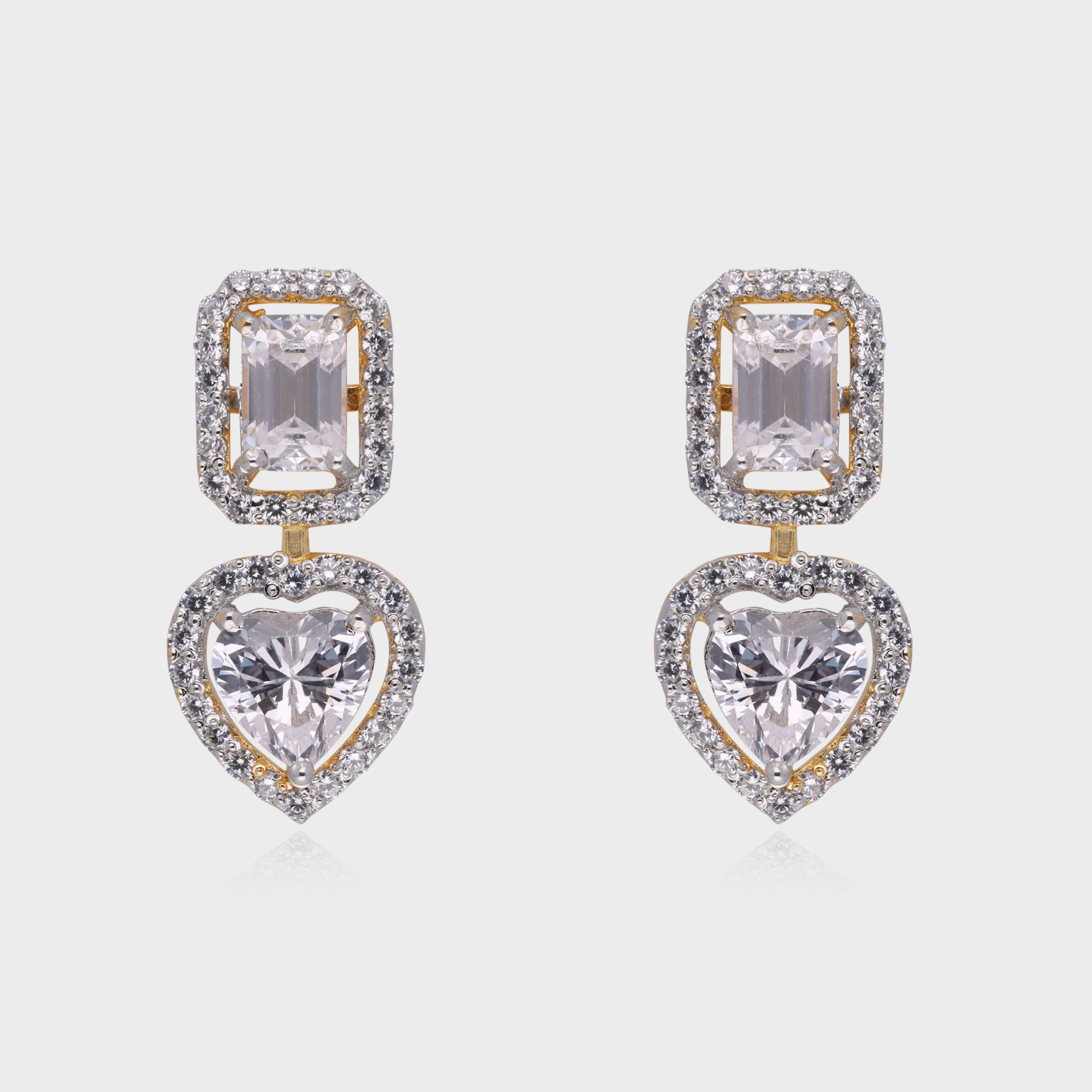 Exquisite 925 Sterling Silver Dangle Earrings with Heart & Emerald-Cut Cubic Zirconia  | SKU : 0003535363, 0021326561