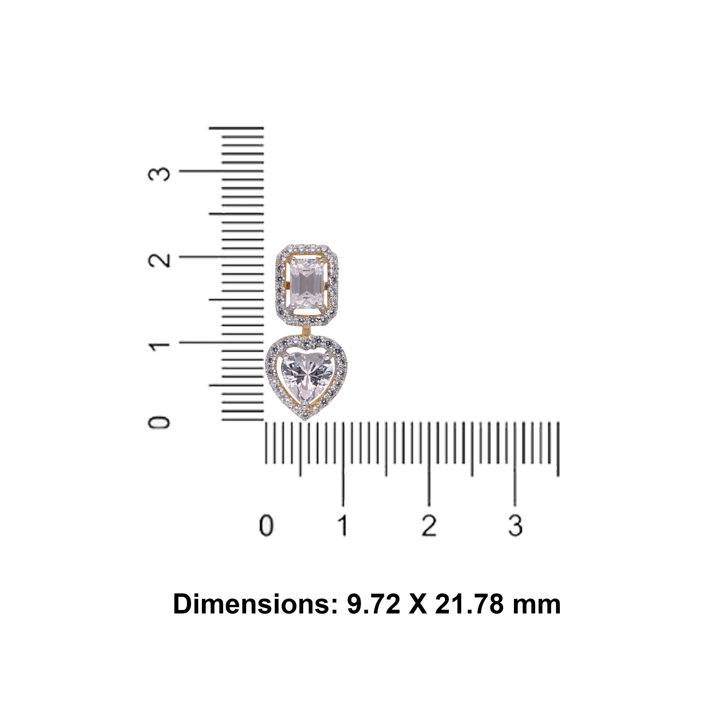 Exquisite 925 Sterling Silver Dangle Earrings with Heart & Emerald-Cut Cubic Zirconia  | SKU : 0003535363, 0021326561