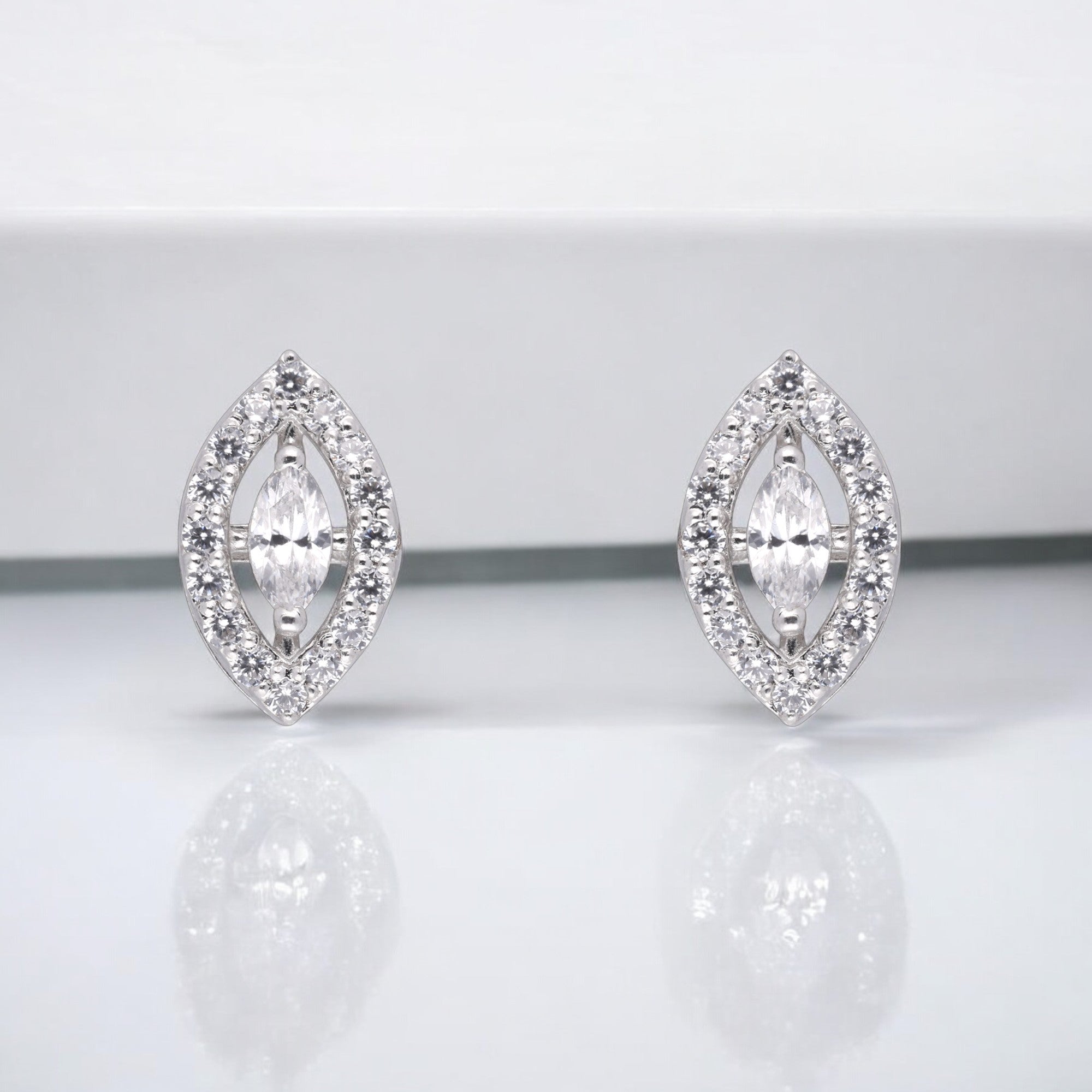 Marquise Halo Diamond Stud Earrings in Silver  | SKU : 0003535387