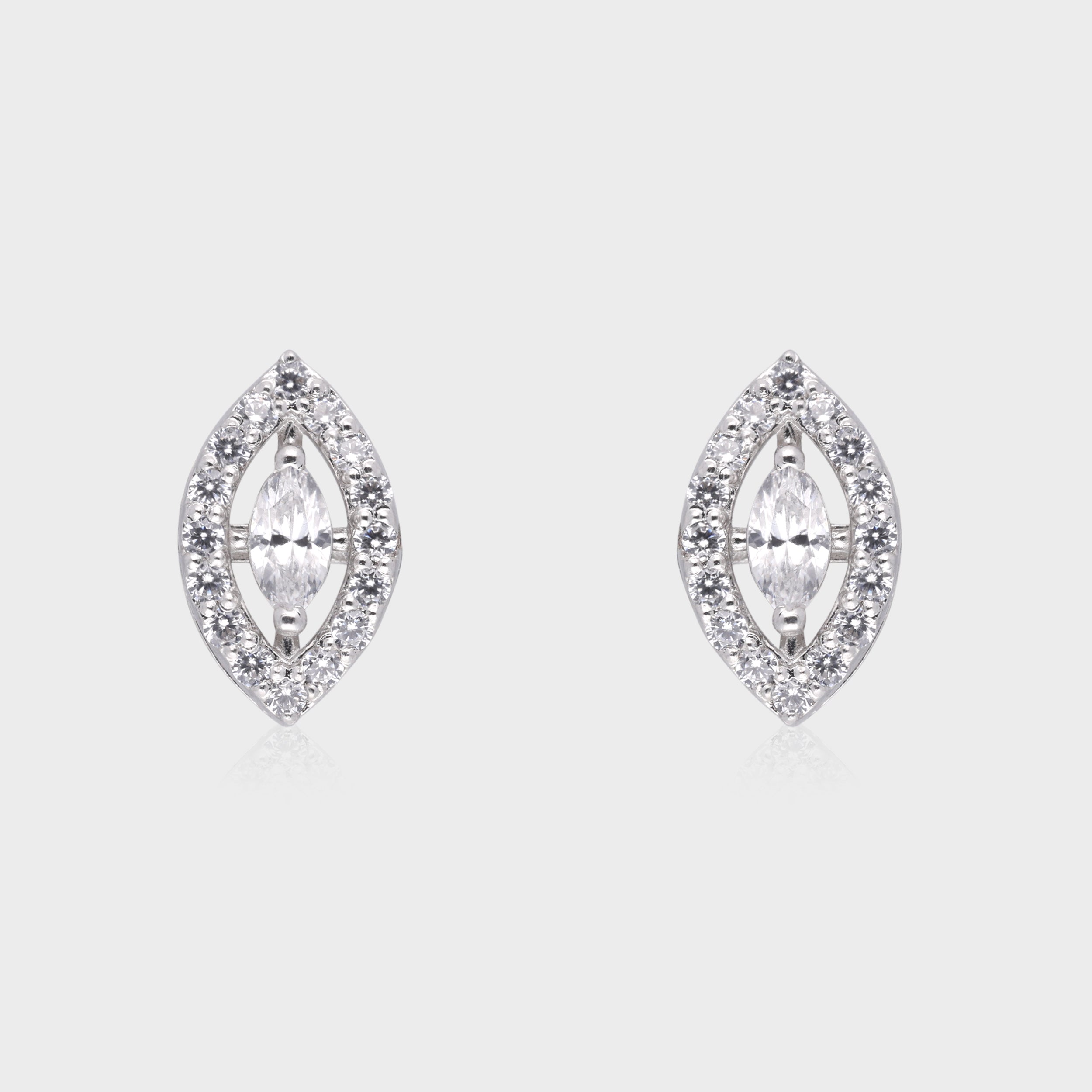 Marquise Halo Diamond Stud Earrings in Silver  | SKU : 0003535387