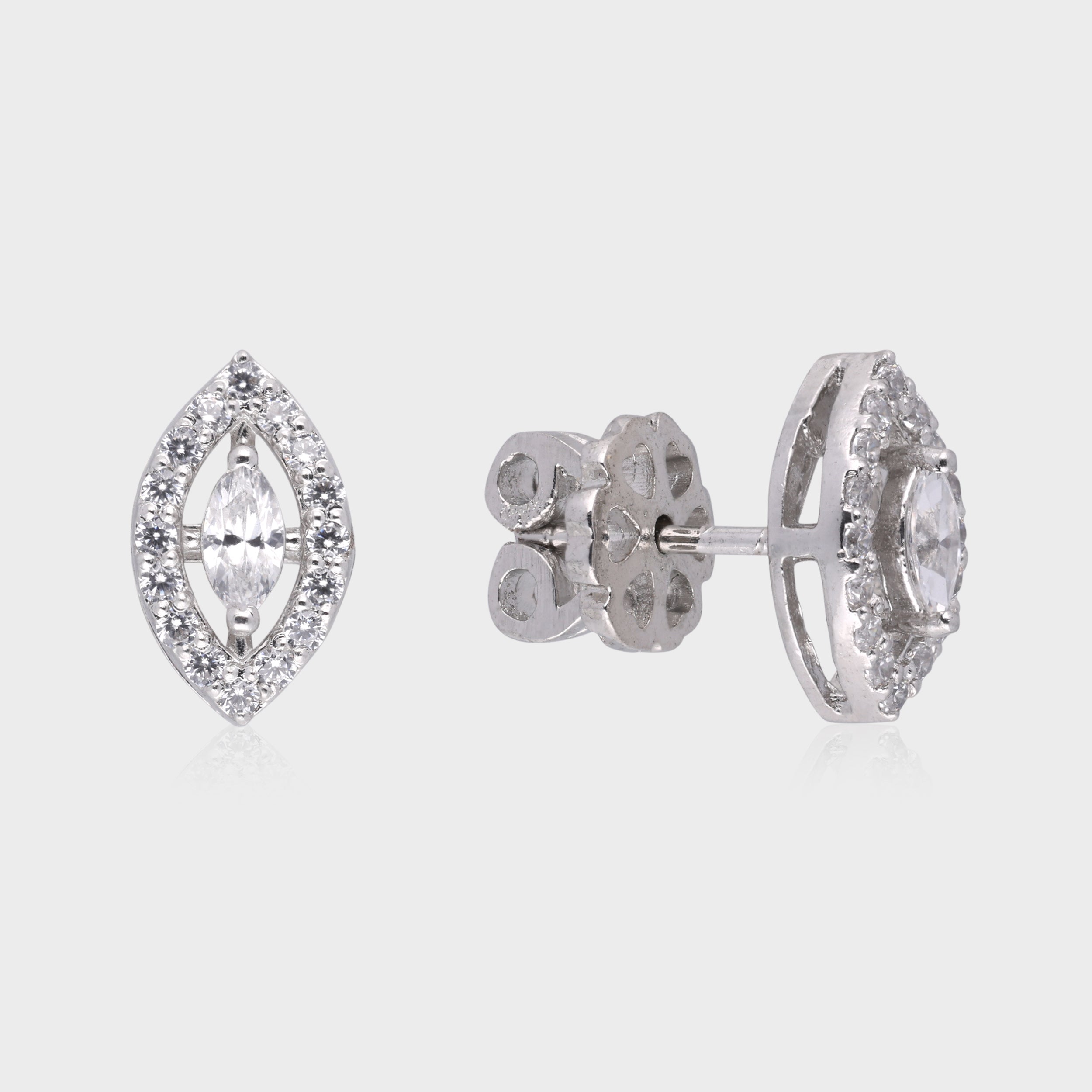 Marquise Halo Diamond Stud Earrings in Silver  | SKU : 0003535387