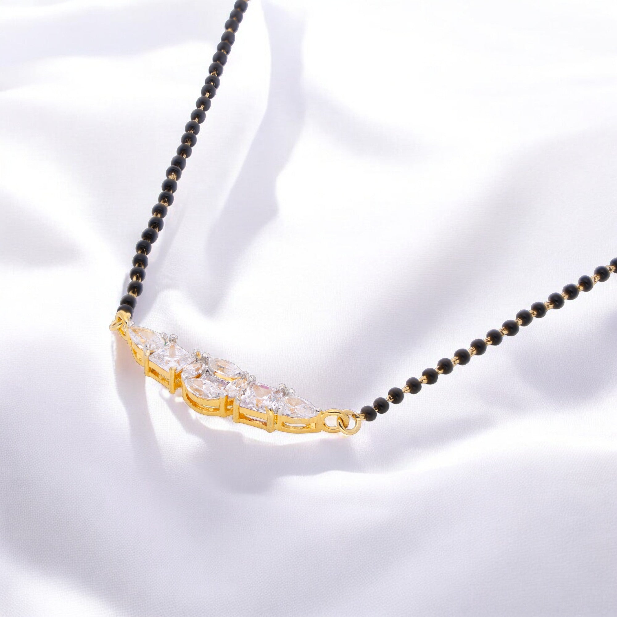 Elegant 925 Sterling Silver Mangalsutra with Marquise & Pear-Cut Cubic Zirconia | SKU : 0003535394