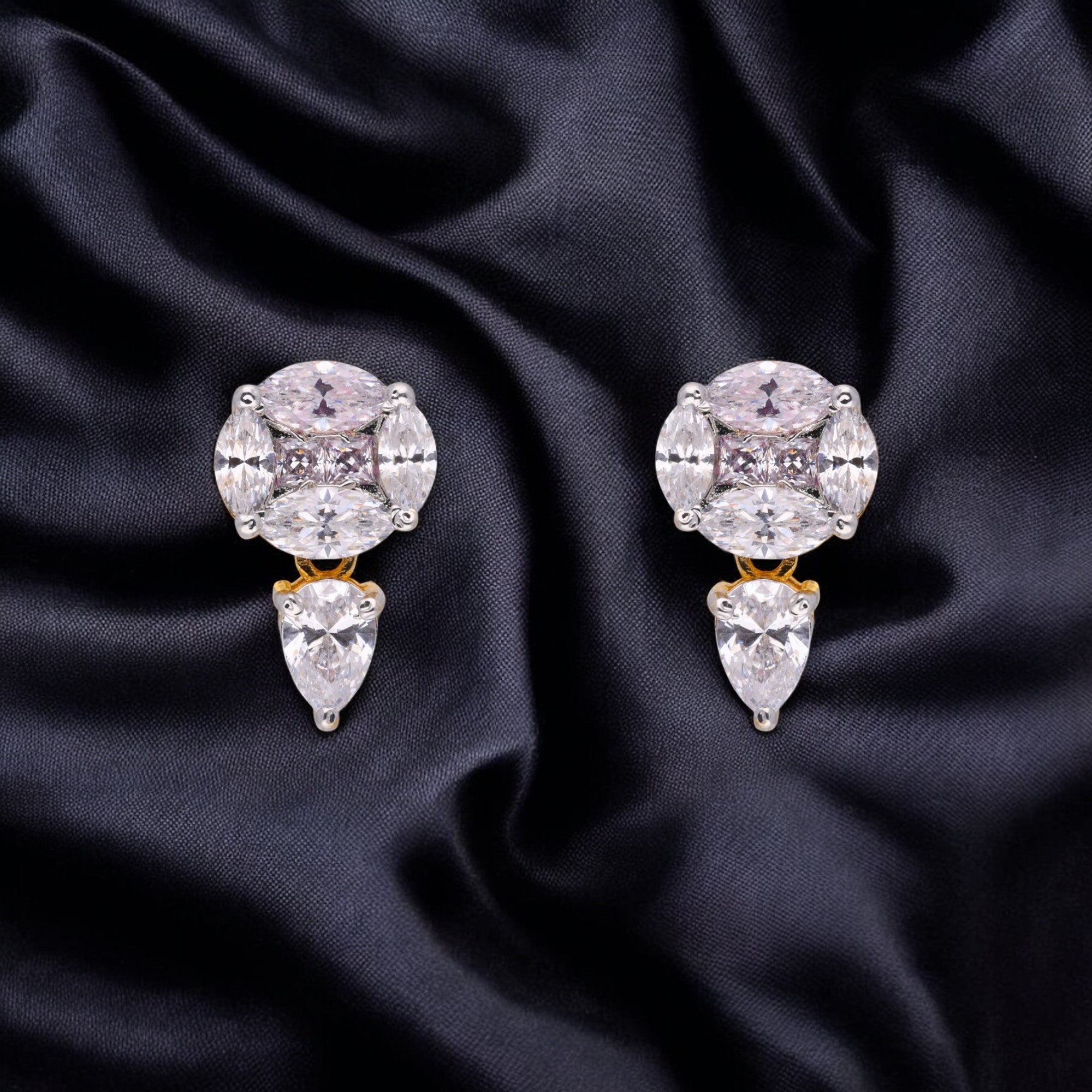 Exquisite 925 Sterling Silver Stud Earrings with Marquise & Pear-Cut Cubic Zirconia | SKU : 0003535400