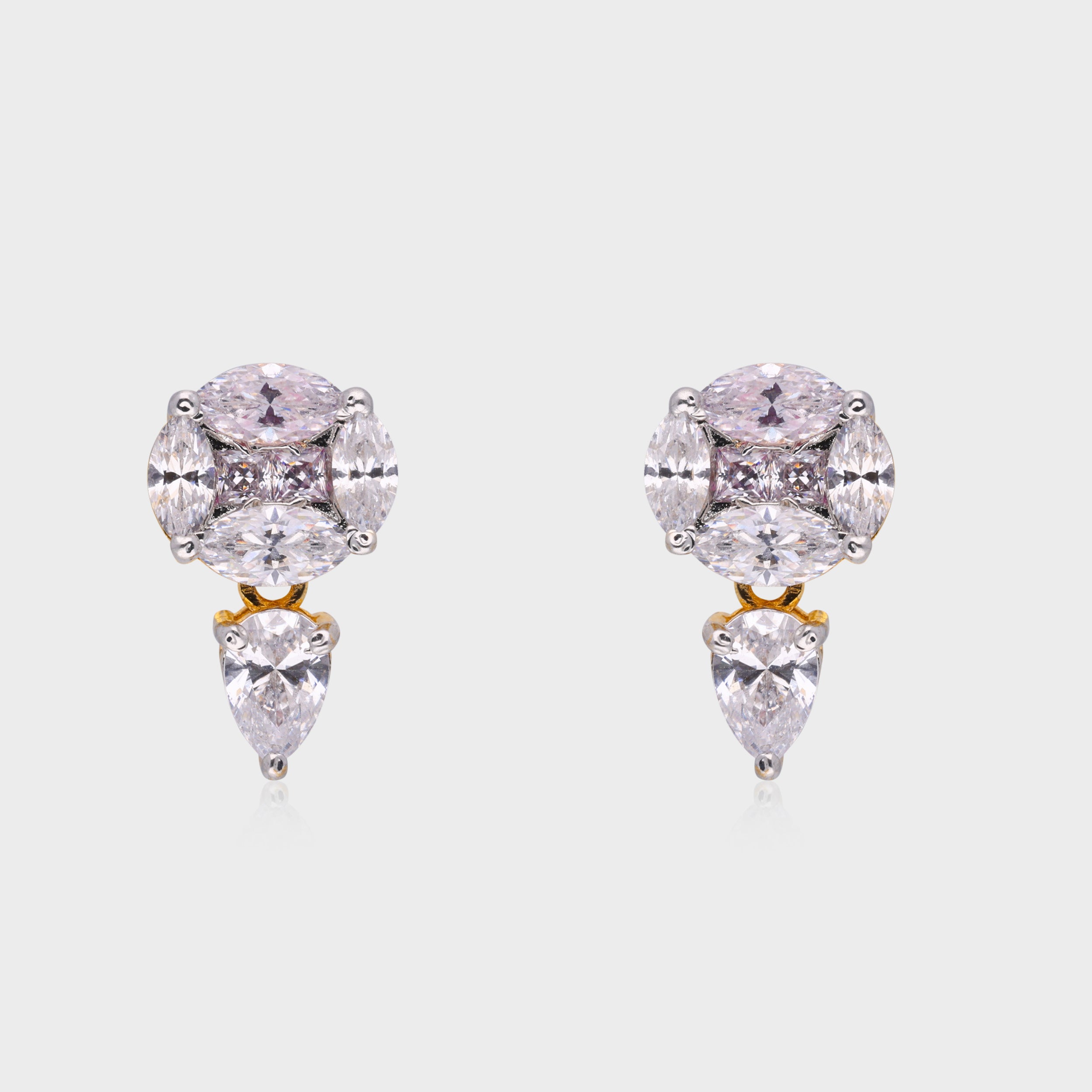 Exquisite 925 Sterling Silver Stud Earrings with Marquise & Pear-Cut Cubic Zirconia | SKU : 0003535400