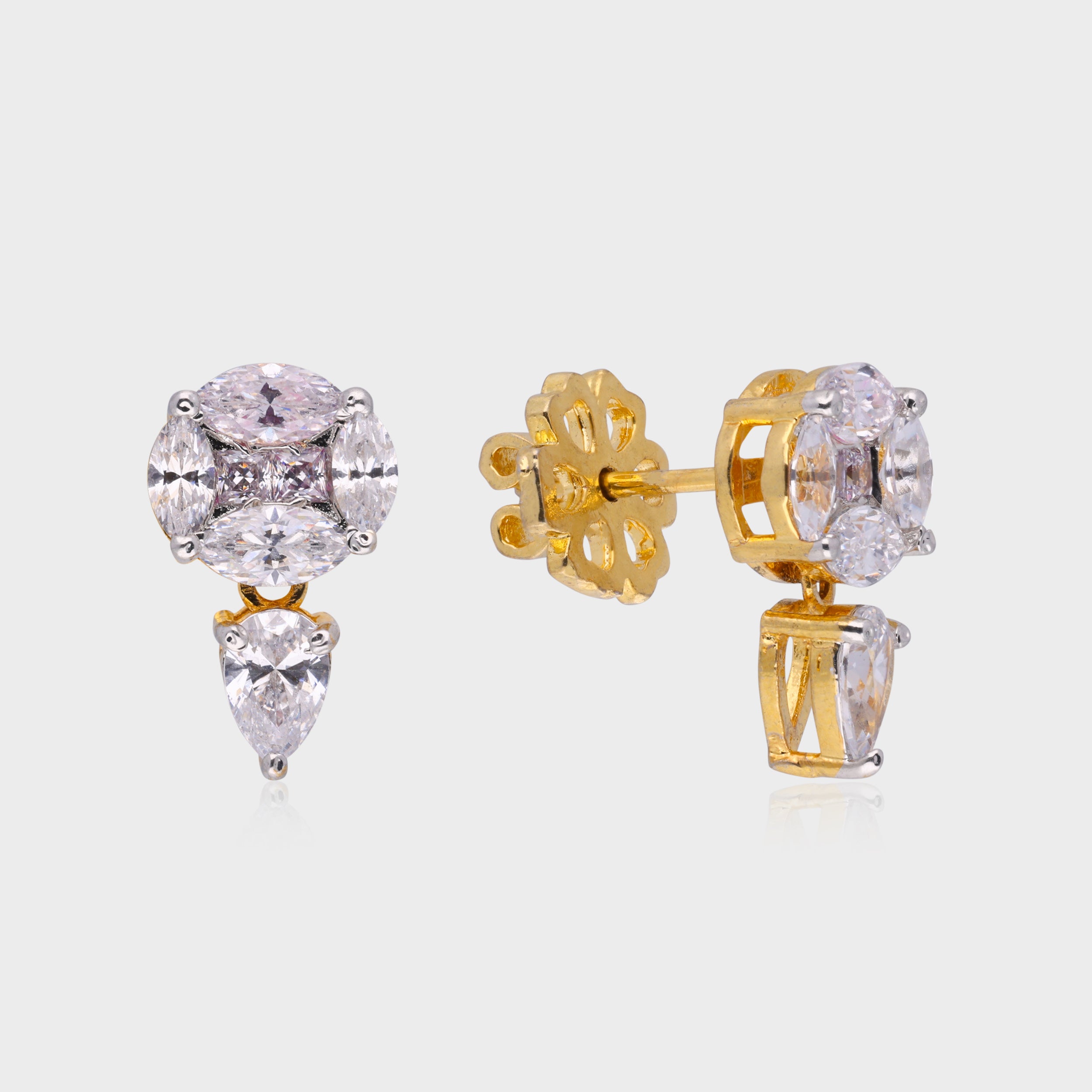 Exquisite 925 Sterling Silver Stud Earrings with Marquise & Pear-Cut Cubic Zirconia | SKU : 0003535400