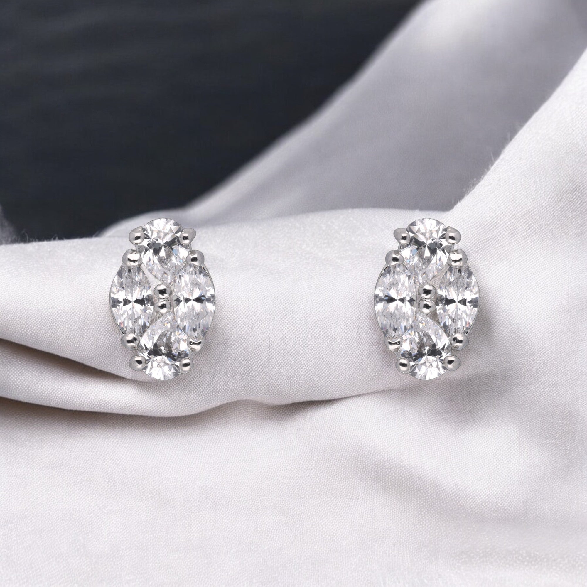 Elegant Marquise & Round-Cut Diamond Stud Earrings | SKU : 0003535424