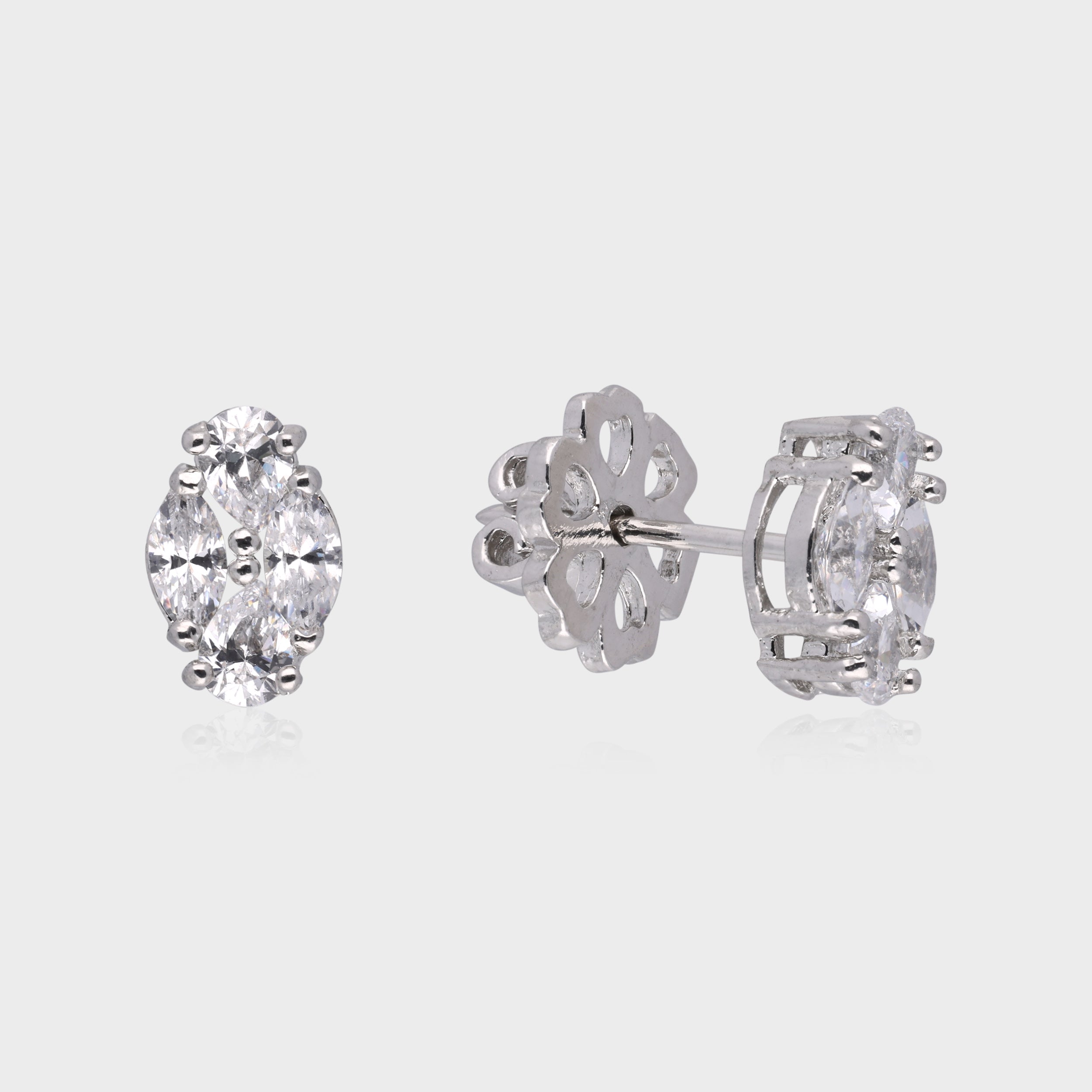 Elegant Marquise & Round-Cut Diamond Stud Earrings | SKU : 0003535424