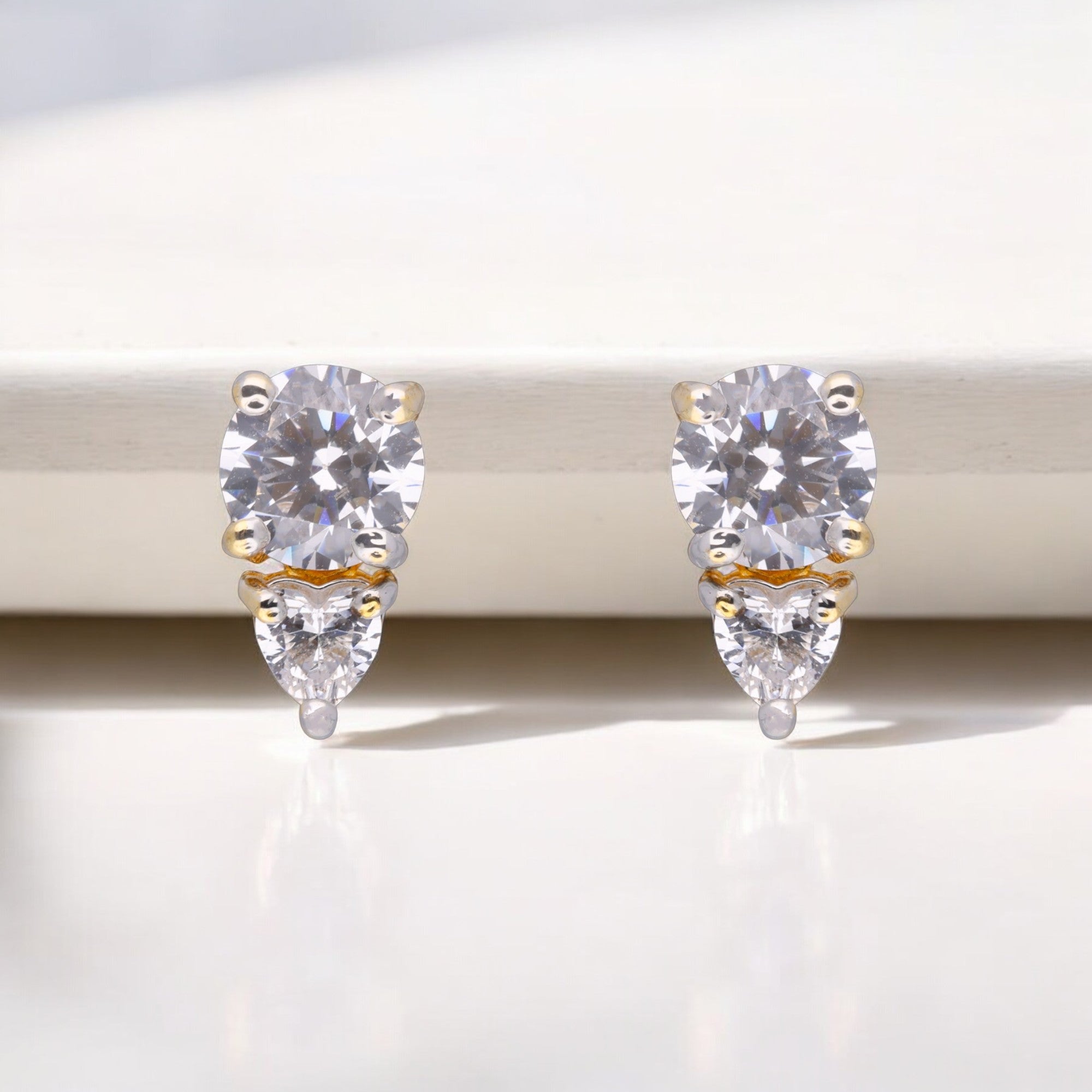 Classic 925 Sterling Silver Stud Earrings with Round & Pear-Cut Cubic Zirconia | SKU : 0003535486