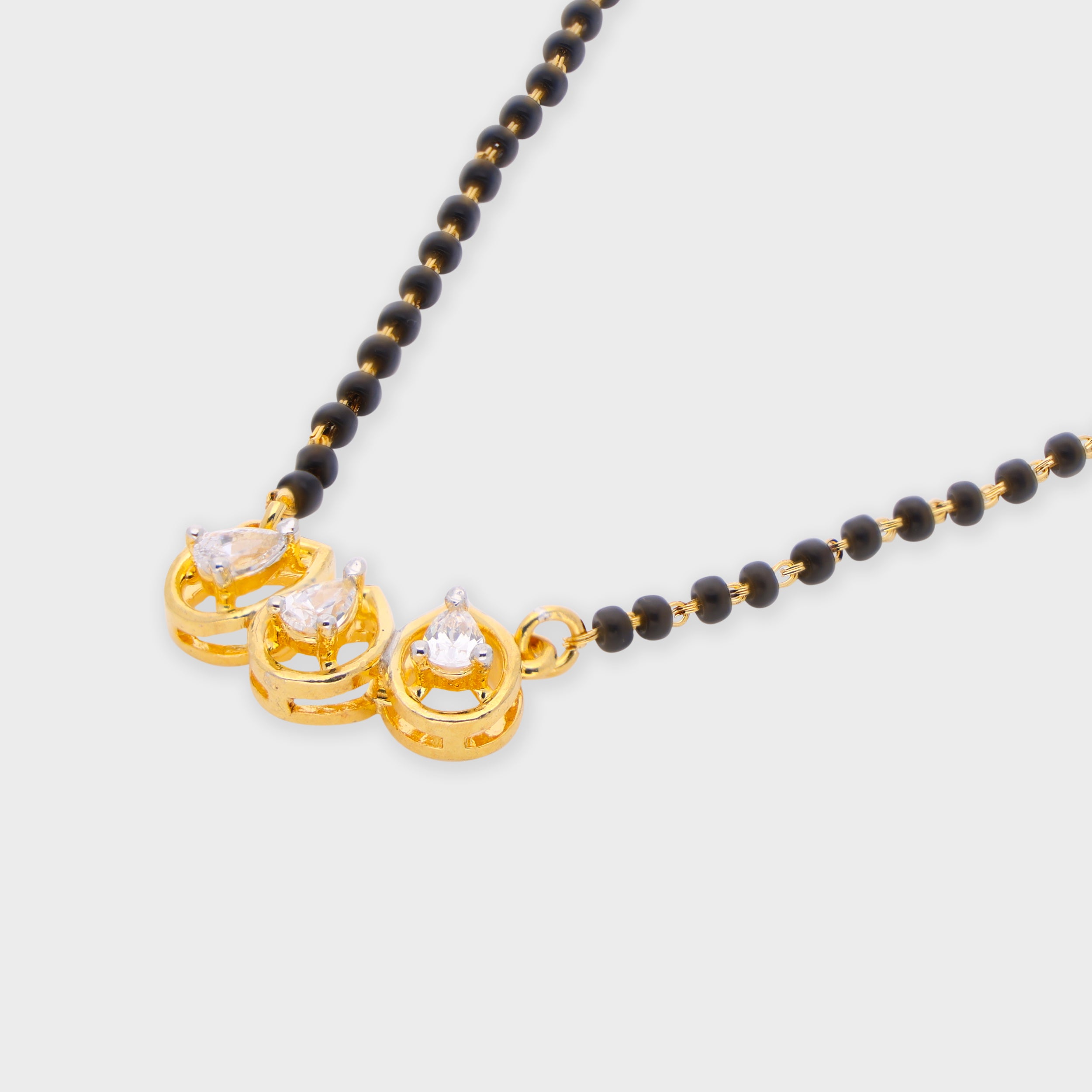 Minimalist 925 Sterling Silver Mangalsutra with Triple Pear-Cut Cubic Zirconia | SKU : 0003535516