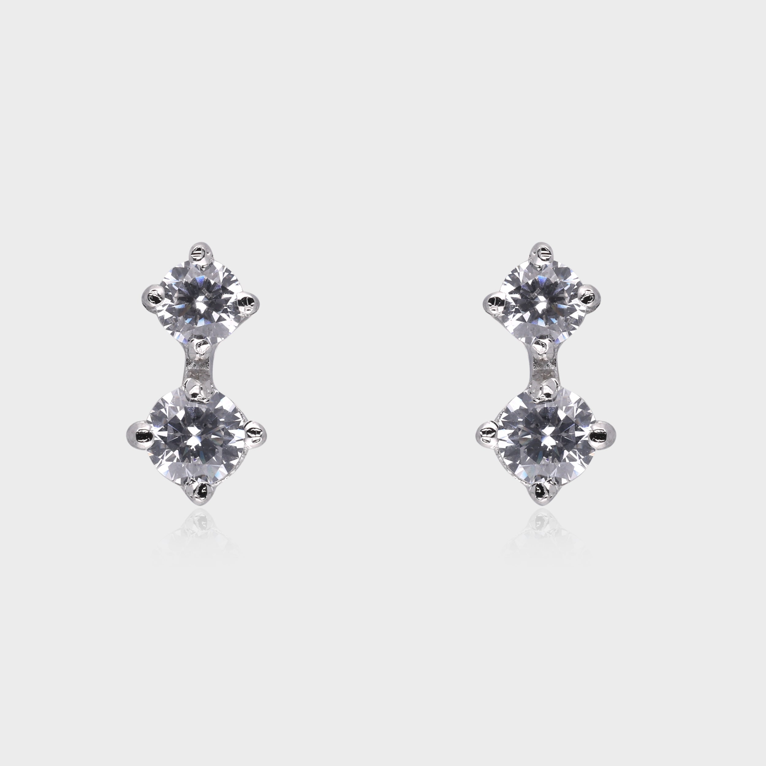 Classic 925 Sterling Silver Double Stone Stud Earrings with Cubic Zirconia  | SKU : 0003535547