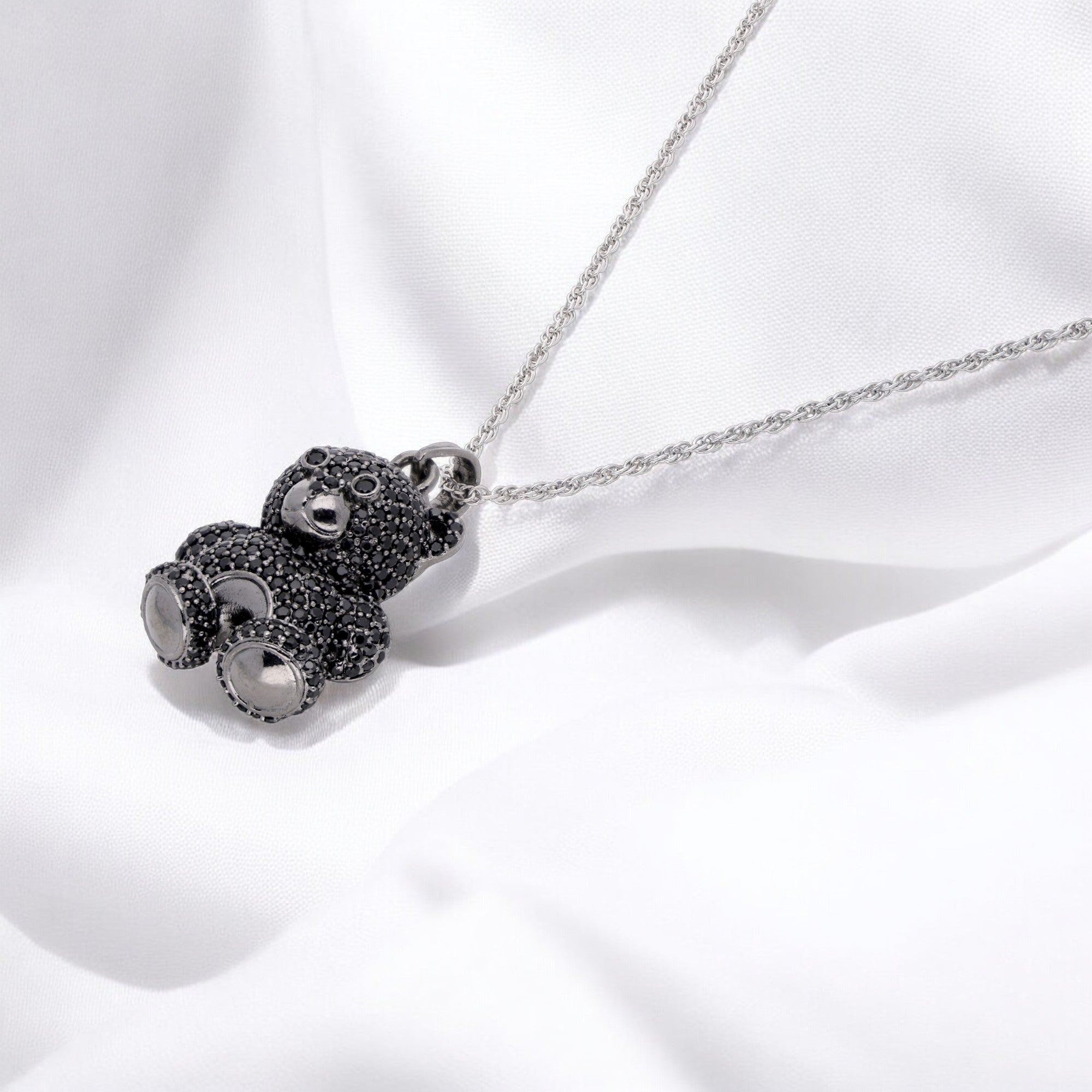 Sterling Silver Black Teddy Bear Pendant Necklace | SKU : 0021341649, 0003566510