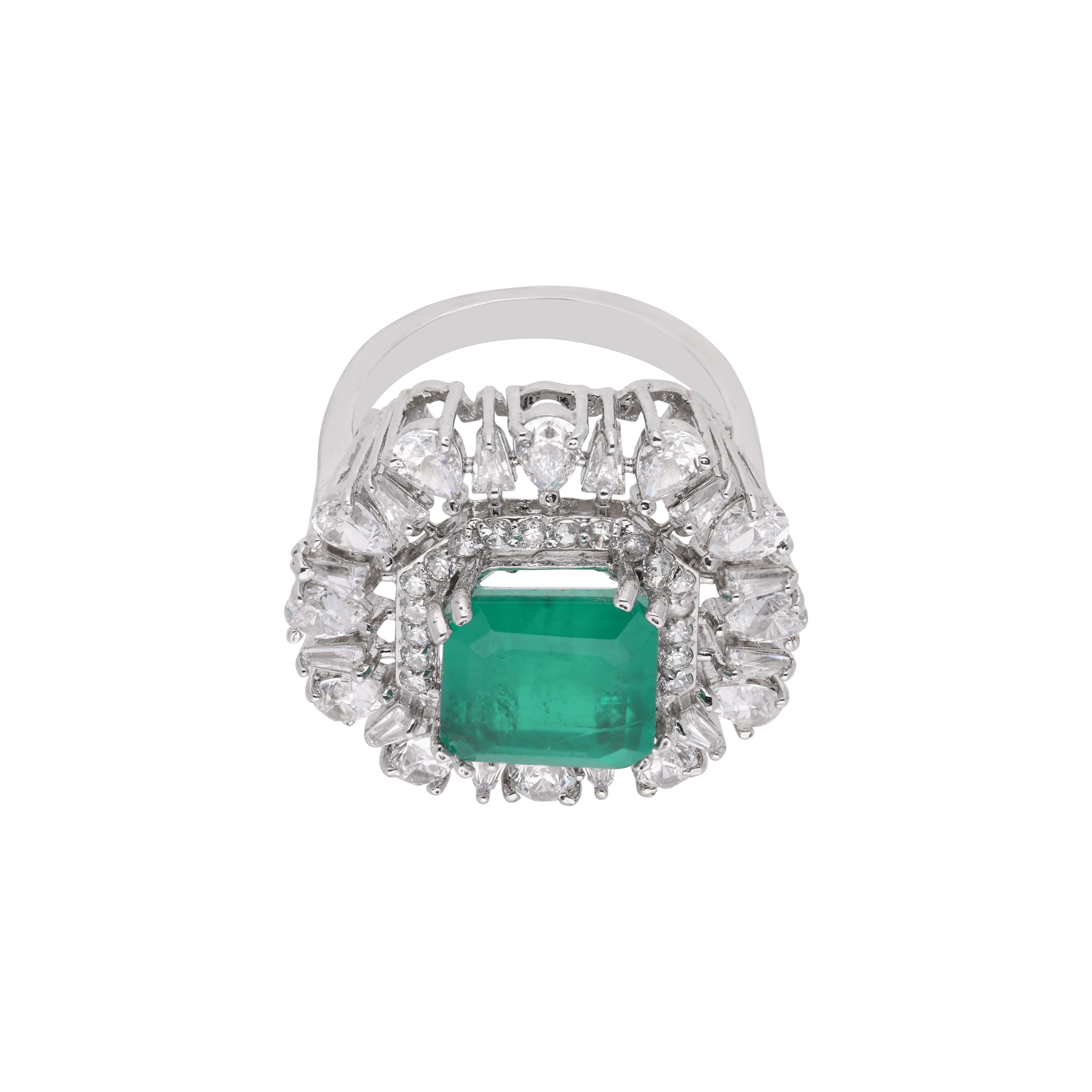 Regal Sterling Silver Ring with Emerald-Hued Stone & Sparkling Accents | SKU : 0003578889, 0021423123