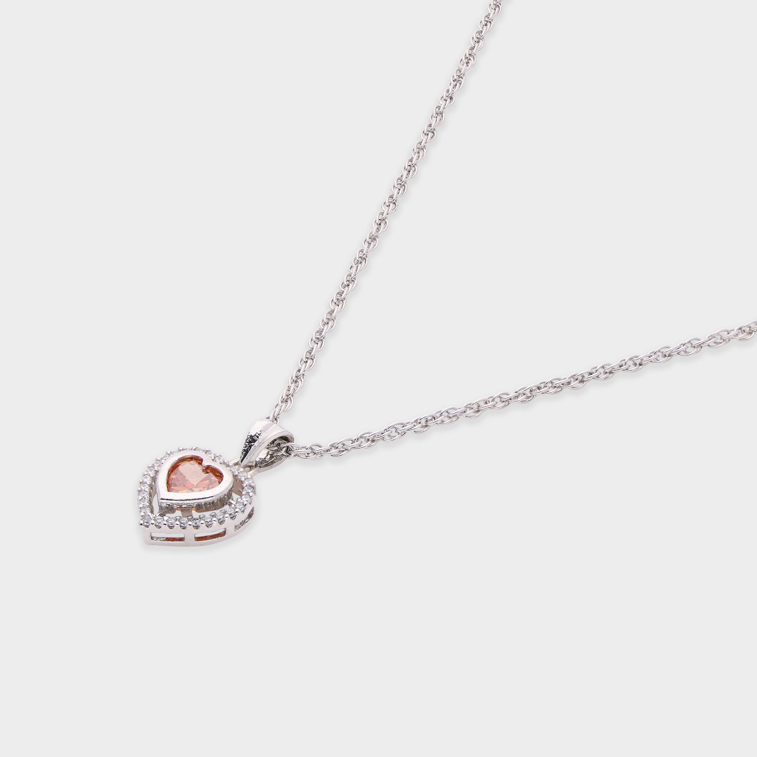 Sterling Silver Double Heart Pendant Necklace with Sparkling Accents | SKU : 0003579121, 0021423895