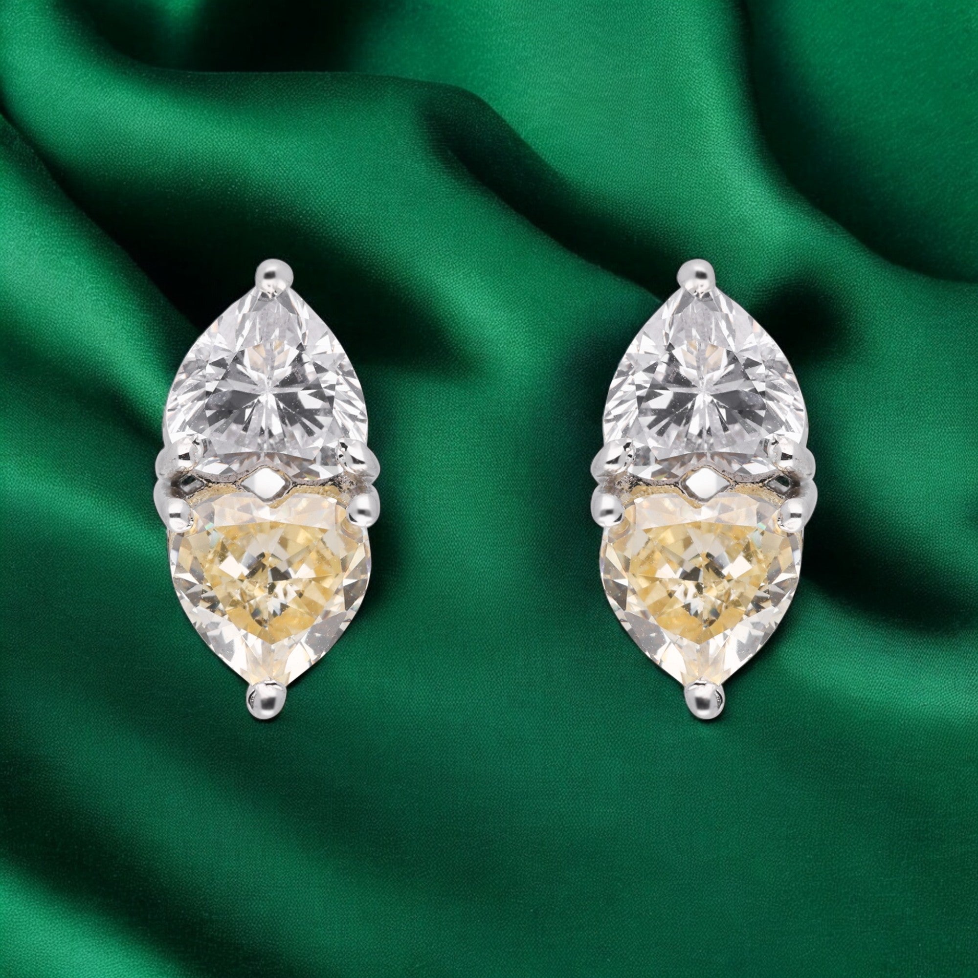 Silver Two-Tone Pear & Heart-Shaped Stud Earrings | SKU : 0003594261, 0003594292, 0021455940, 0021455926