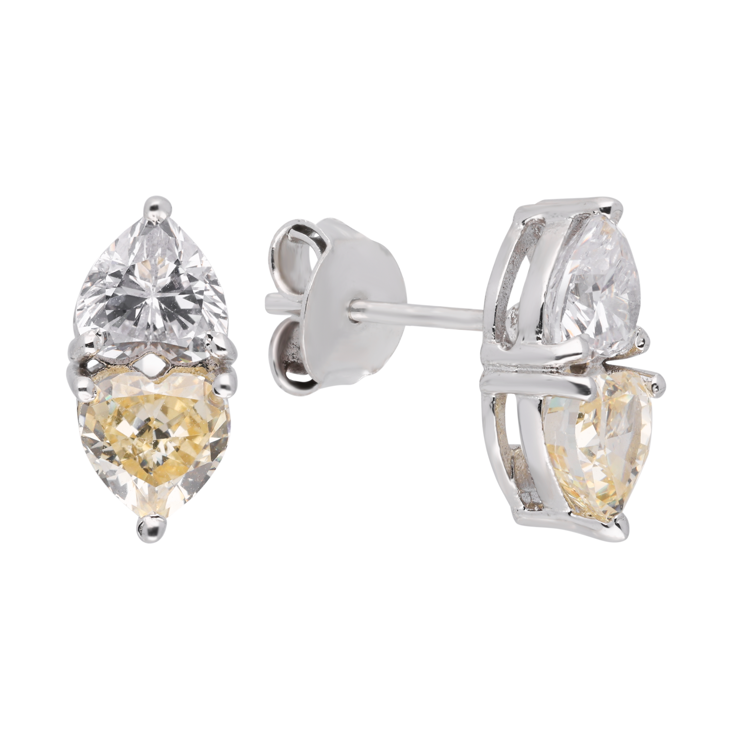 Silver Two-Tone Pear & Heart-Shaped Stud Earrings | SKU : 0003594261, 0003594292, 0021455940, 0021455926