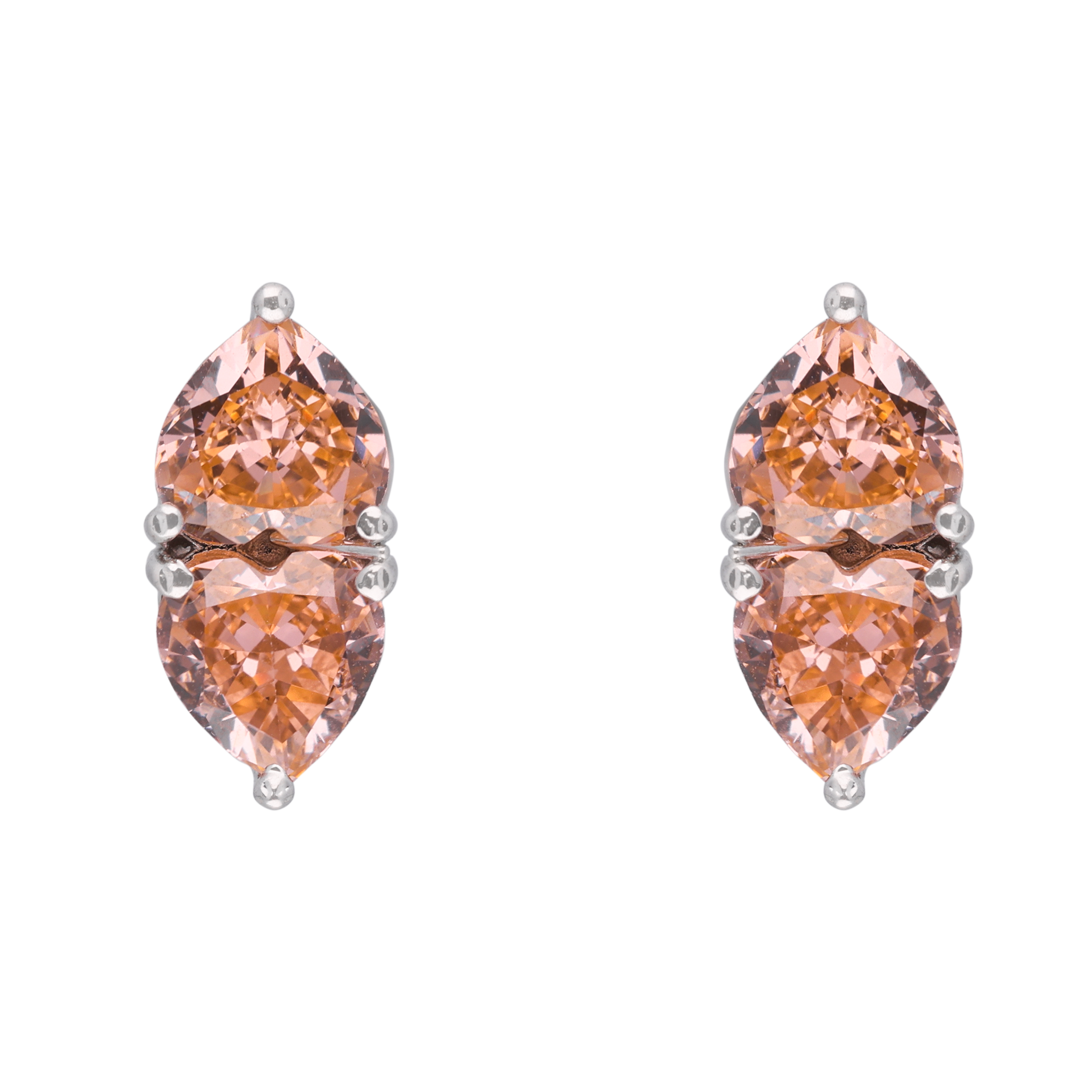 Elegant Silver Stud Earrings with Dual Peach-Toned Pear-Cut Stones | SKU : 0003594278, 0021455933, 0021455889