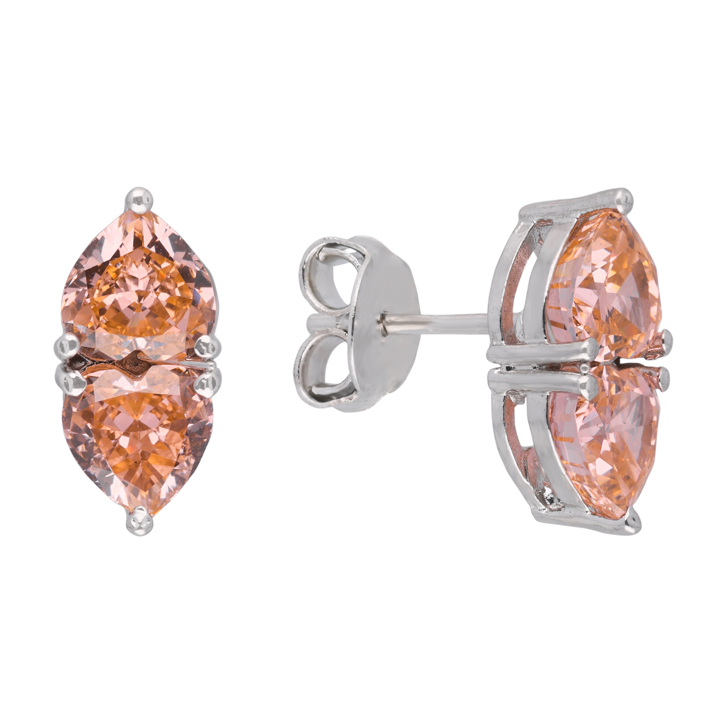 Elegant Silver Stud Earrings with Dual Peach-Toned Pear-Cut Stones | SKU : 0003594278, 0021455933, 0021455889