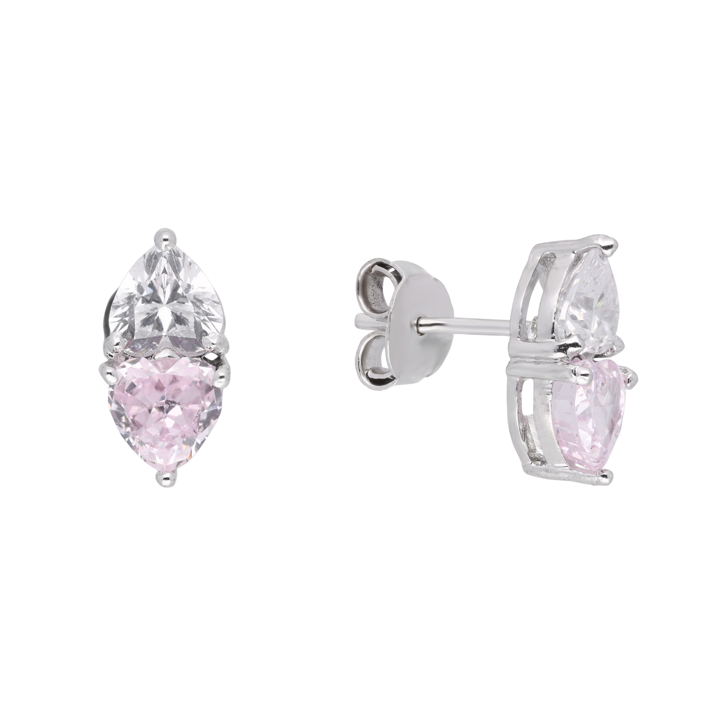 Silver Pink & White Teardrop Stud Earrings | SKU : 0003594285, 0021455919, 0021455896, 0021455902, 0021327384