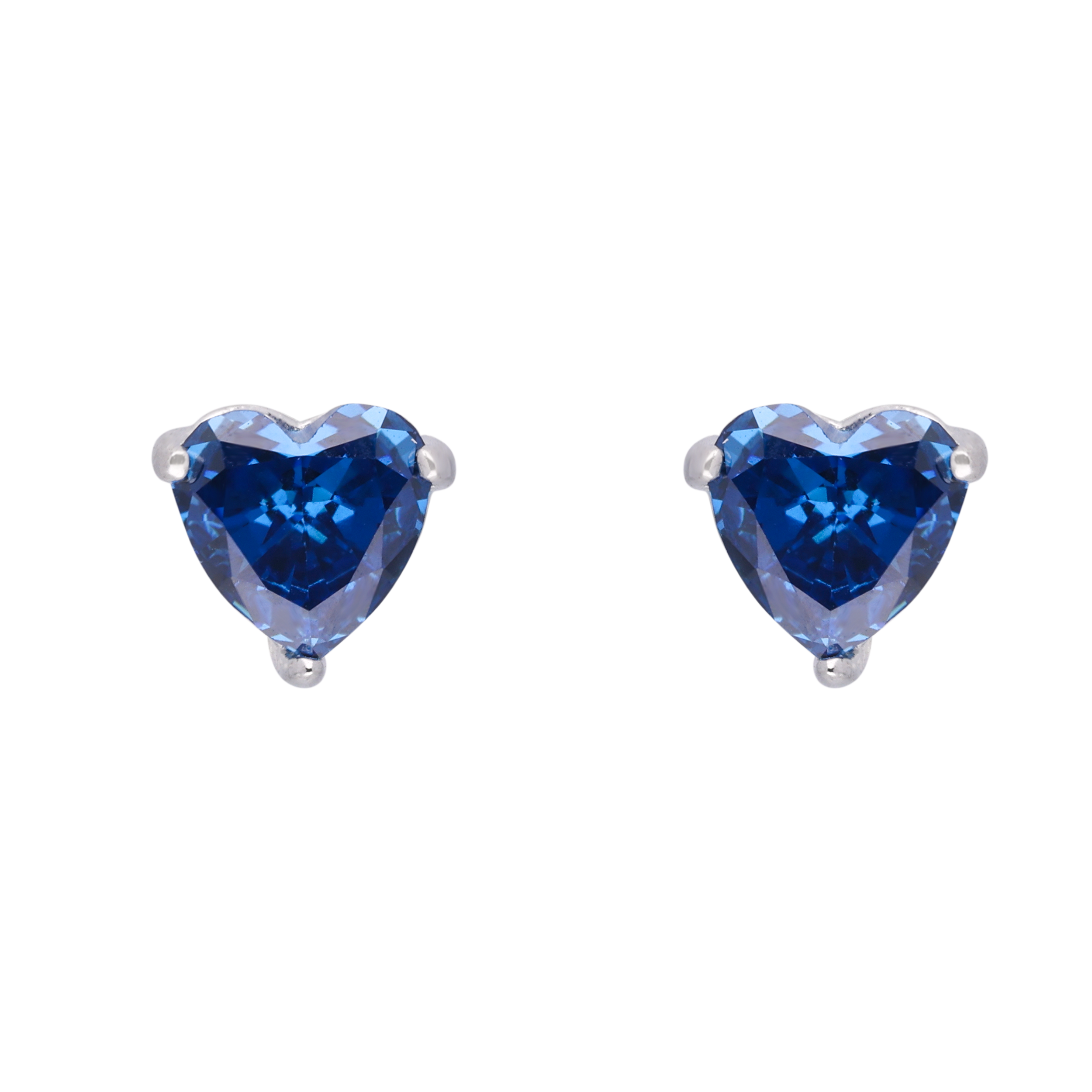 Silver Heart-Shaped Blue Stone Stud Earrings | SKU : 0003594322, 0021456039, 0021456022, 0021456015