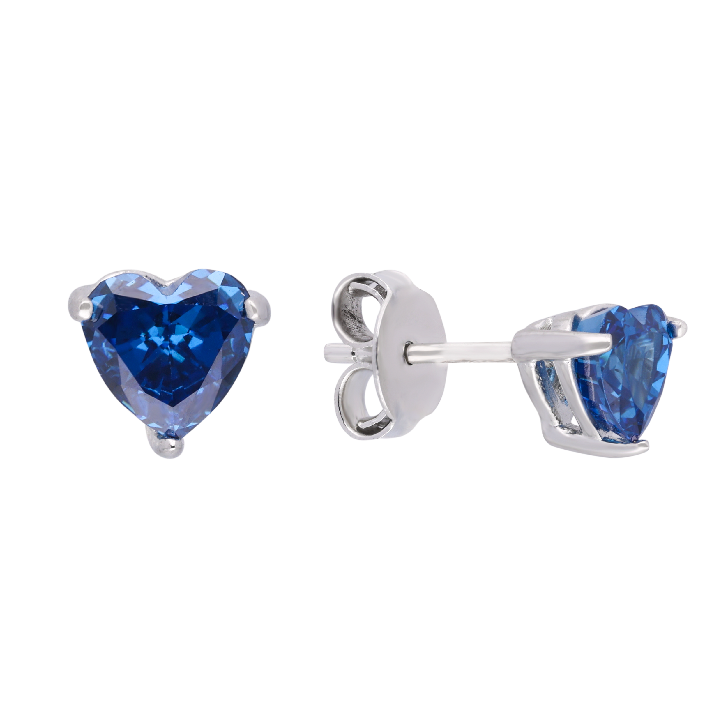 Silver Heart-Shaped Blue Stone Stud Earrings | SKU : 0003594322, 0021456039, 0021456022, 0021456015