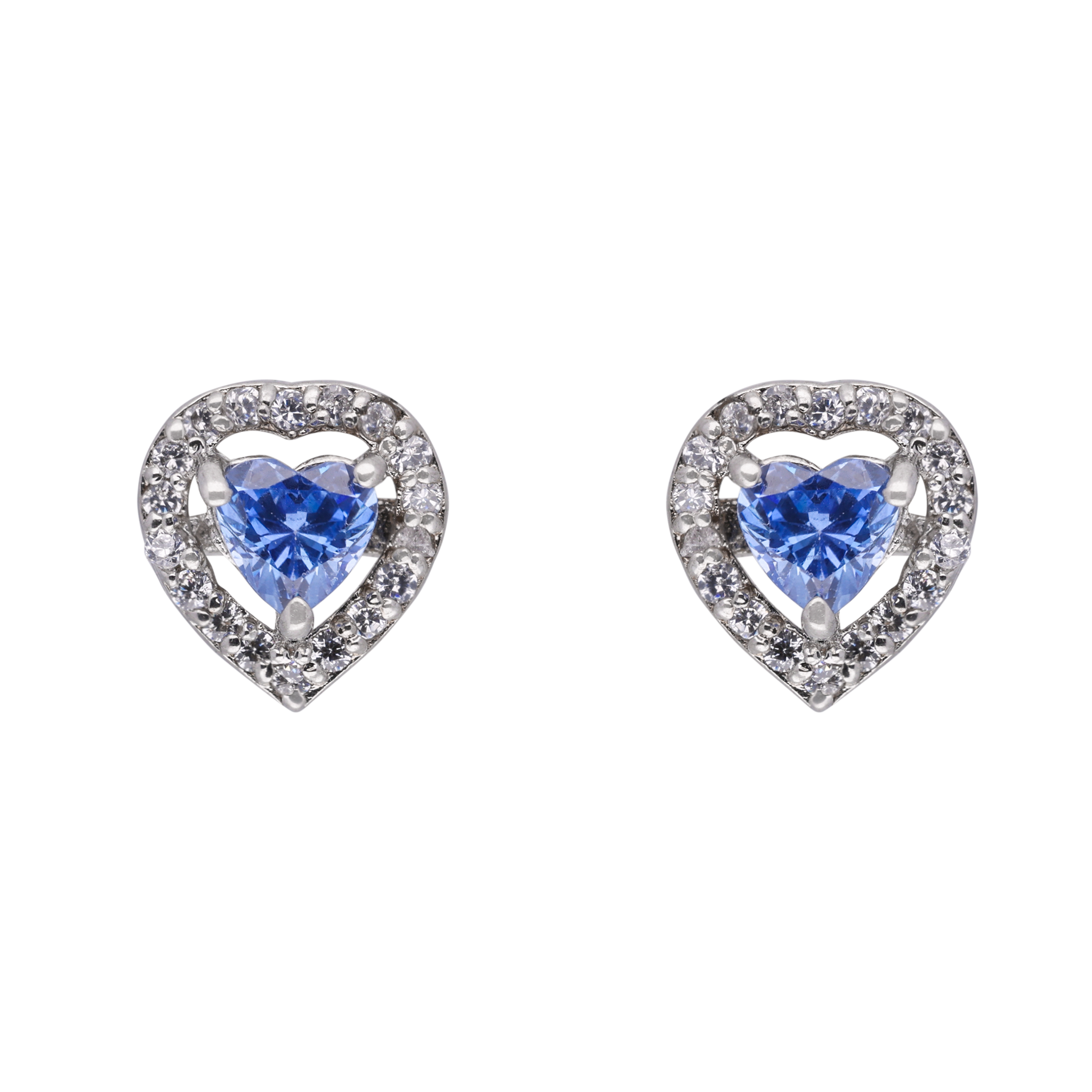 Elegant Blue Heart Stud Earrings with Halo Accents | SKU : 0003594339, 0021456053, 0021456046, 0021456060