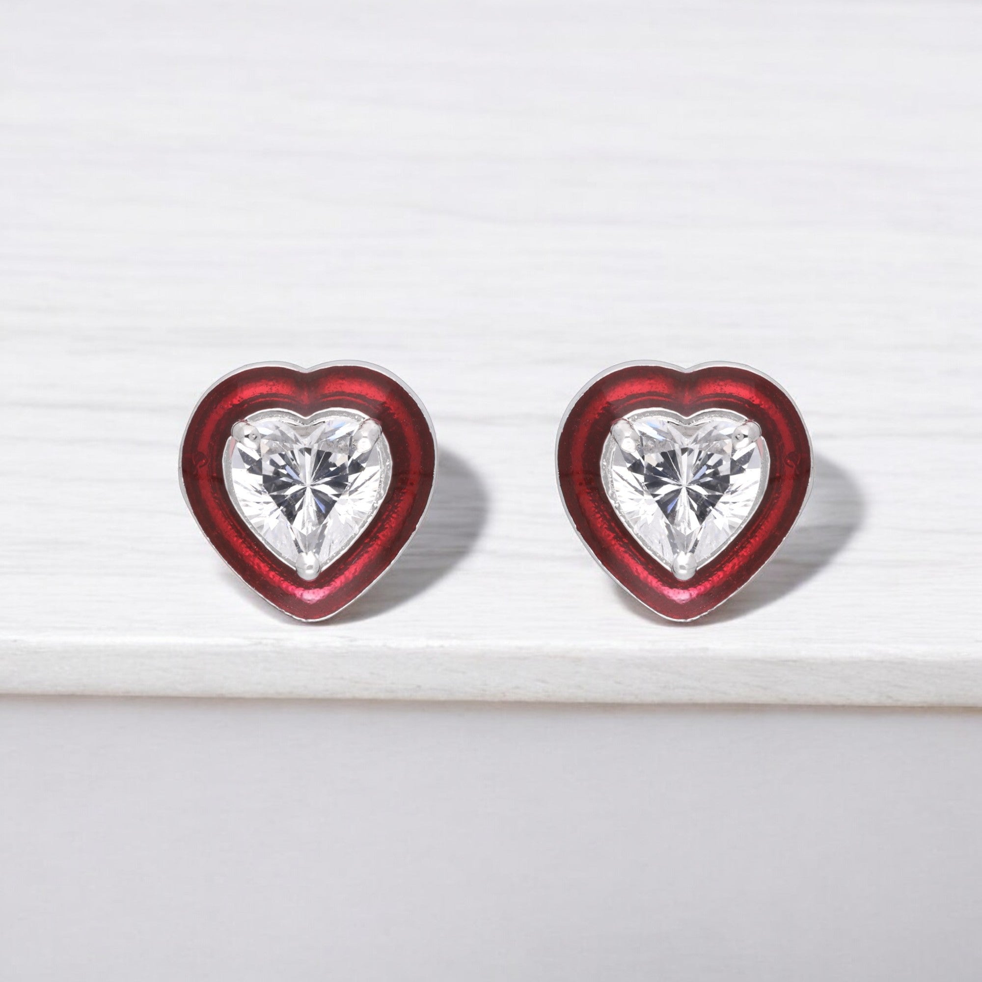 Silver Red Enamel Heart Stud Earrings  | SKU : 0003594346, 0021456091, 0021456084, 0021456077