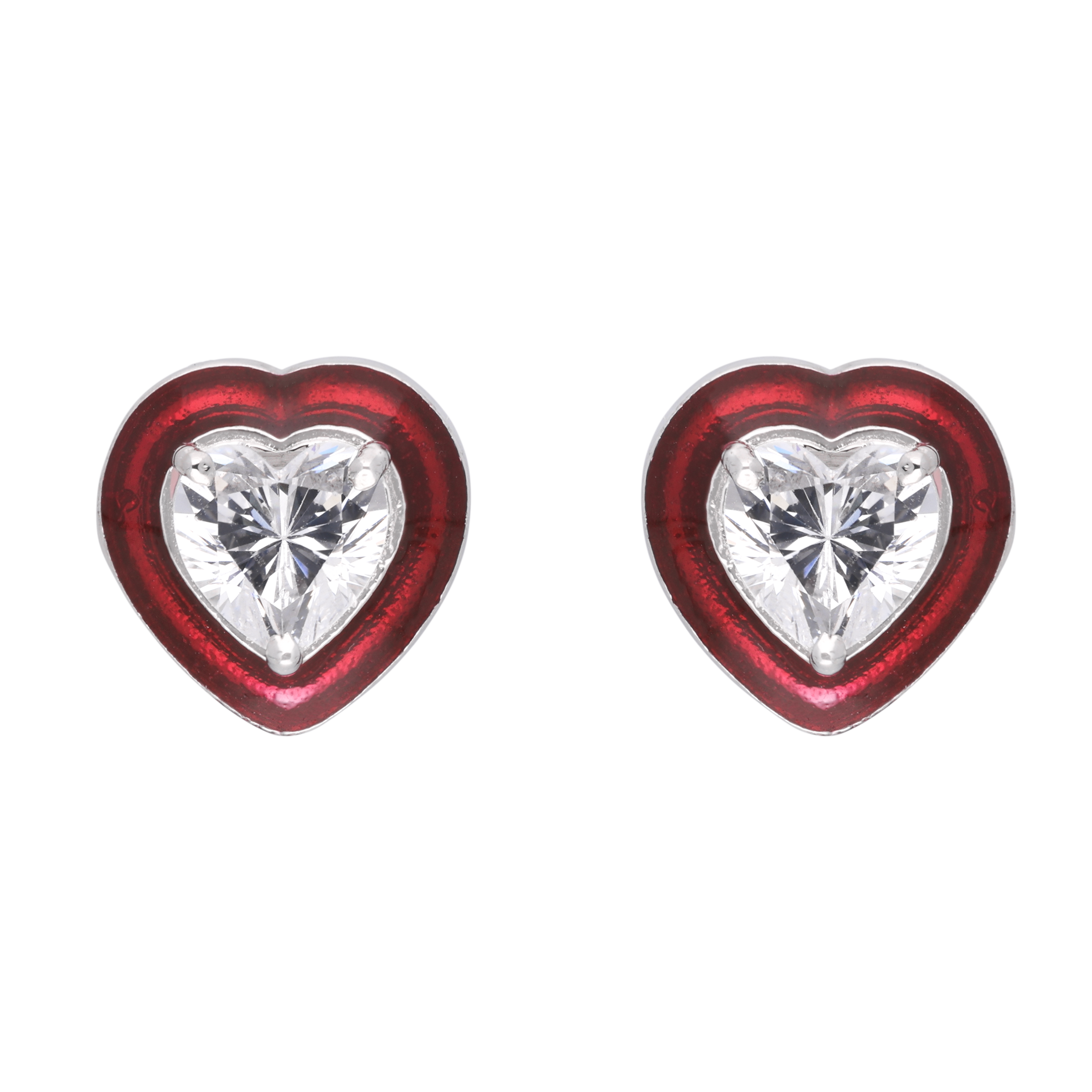 Silver Red Enamel Heart Stud Earrings  | SKU : 0003594346, 0021456091, 0021456084, 0021456077